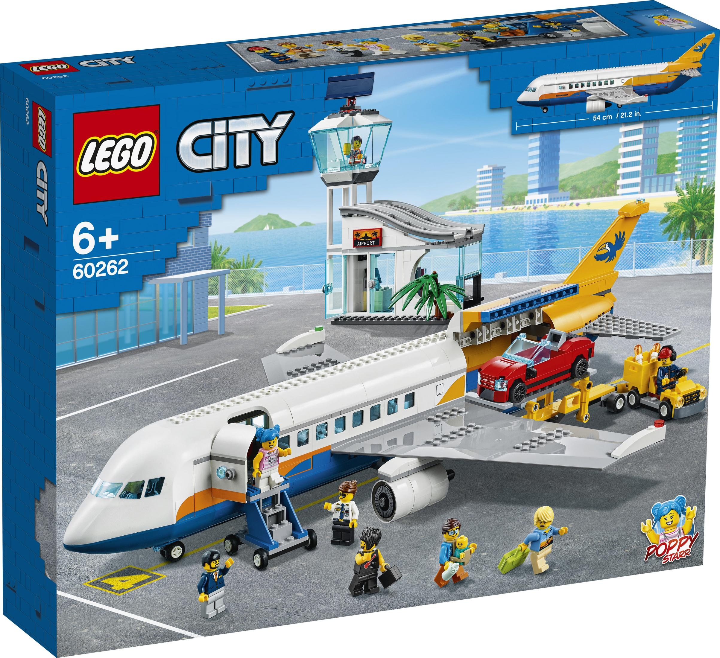 Zestaw Lego City. Samolot pasażerski z wieżą kontroli lotów i minifigurkami.