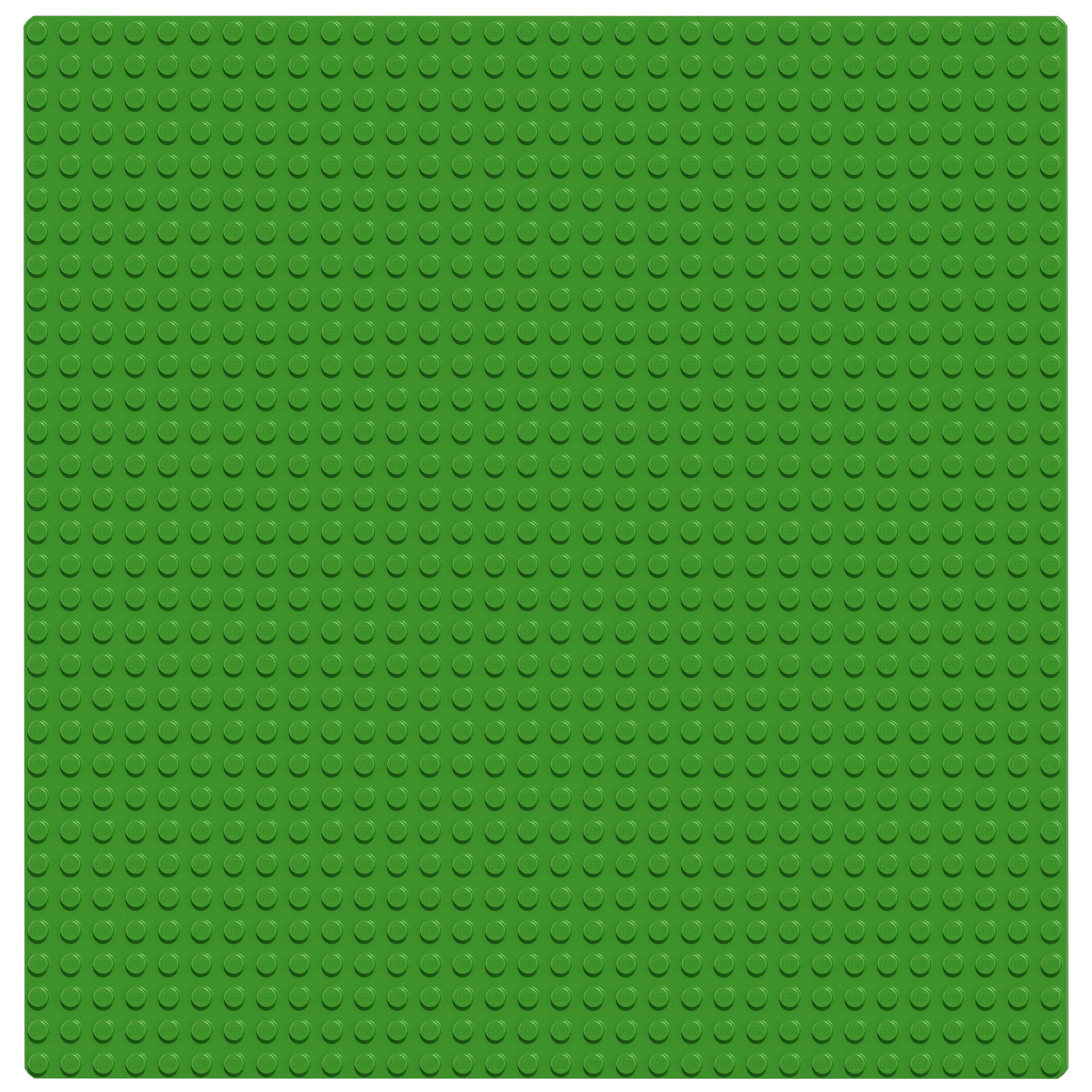 Eine grüne Lego-Grundplatte mit zahlreichen kreisförmigen Noppen.