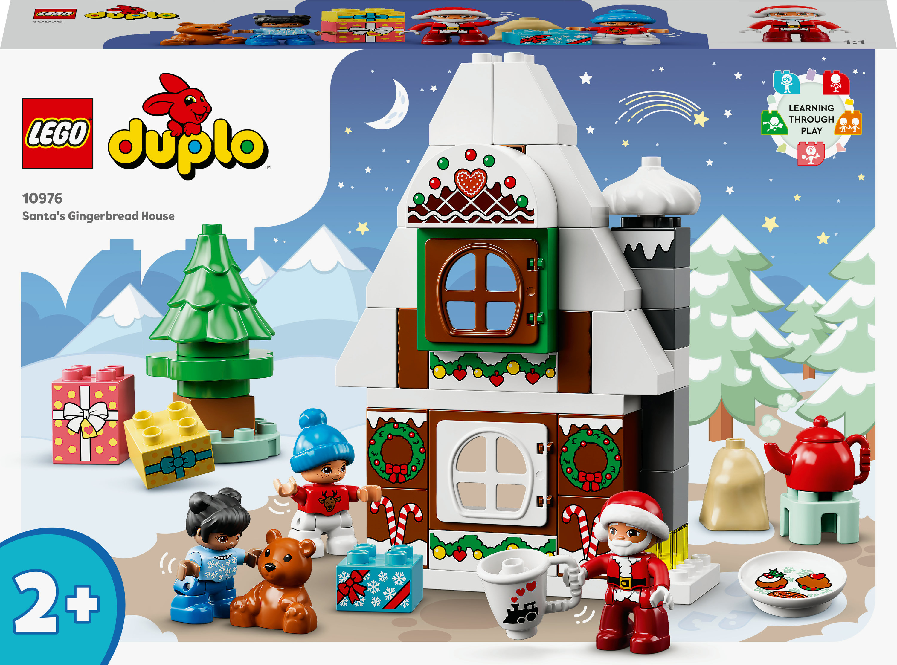 Set Lego Duplo de una casa de jengibre con figuras, árbol de Navidad, regalos y Papá Noel.