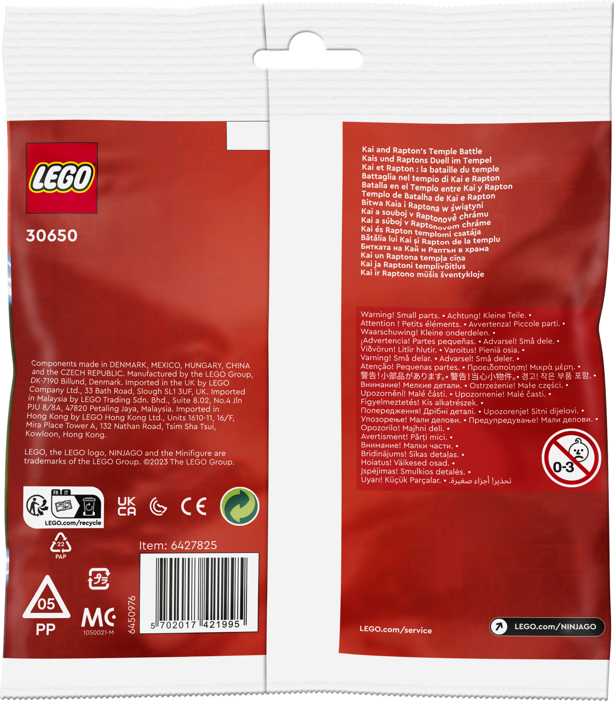 Lego Ninjago Kai und Raptons Tempelschlacht Set Verpackung mit Text und Logos.