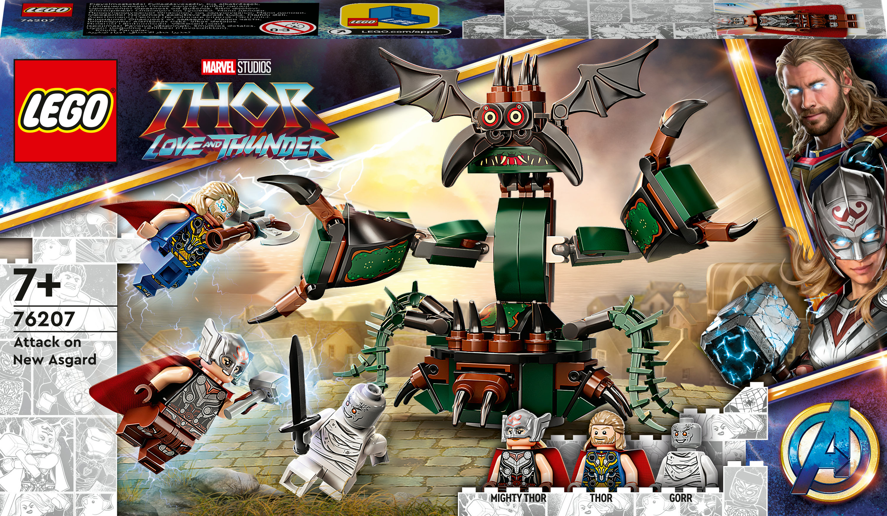 Lego Thor Set: Thor, Gorr und andere Figuren. Enthält ein skorpionartiges Wesen und Bauelemente.