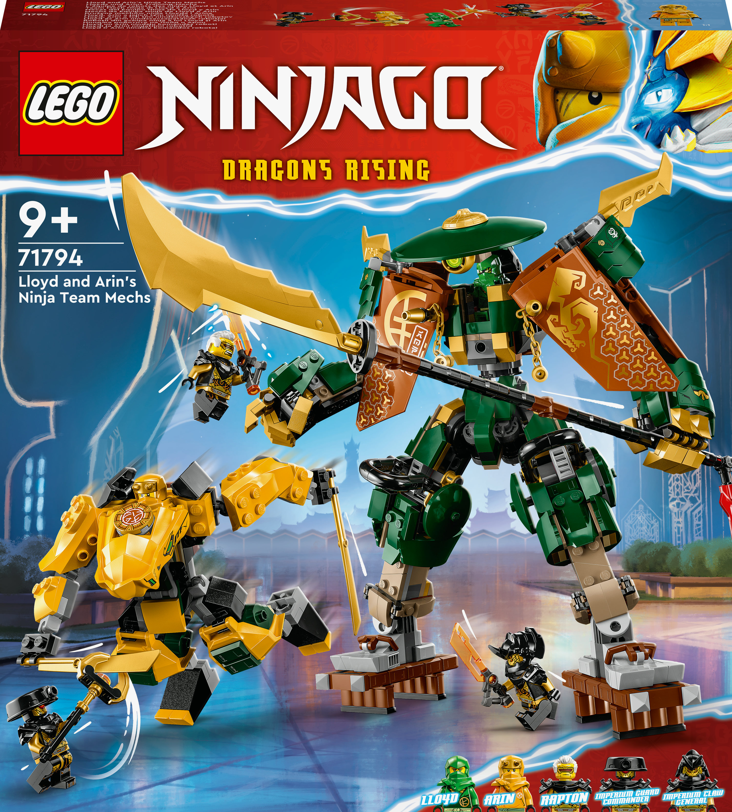 Lego Ninjago set. Twee mechs met ninja's op een doos.
