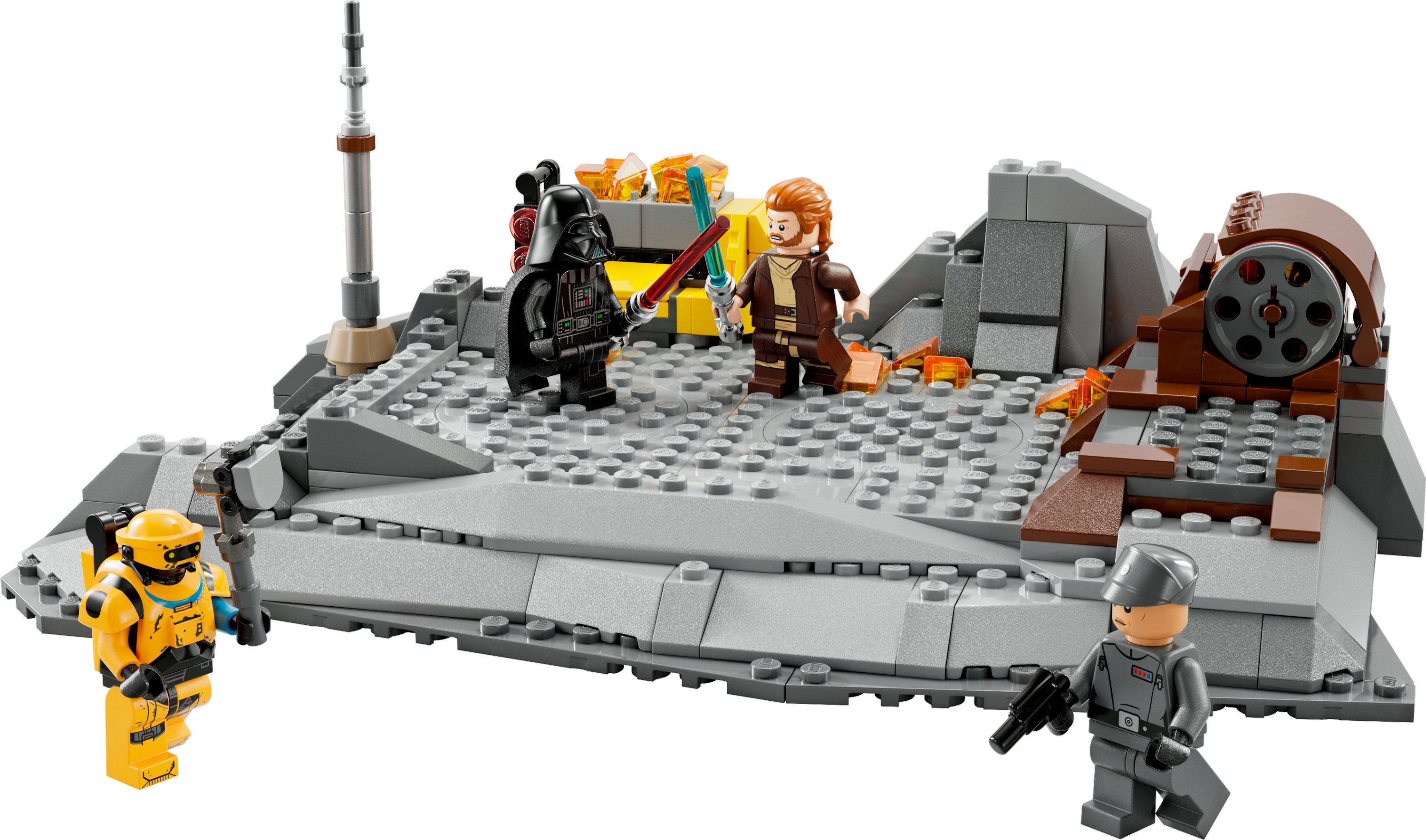 Lego Star Wars Szene mit Darth Vader, Obi-Wan Kenobi und anderen Figuren.