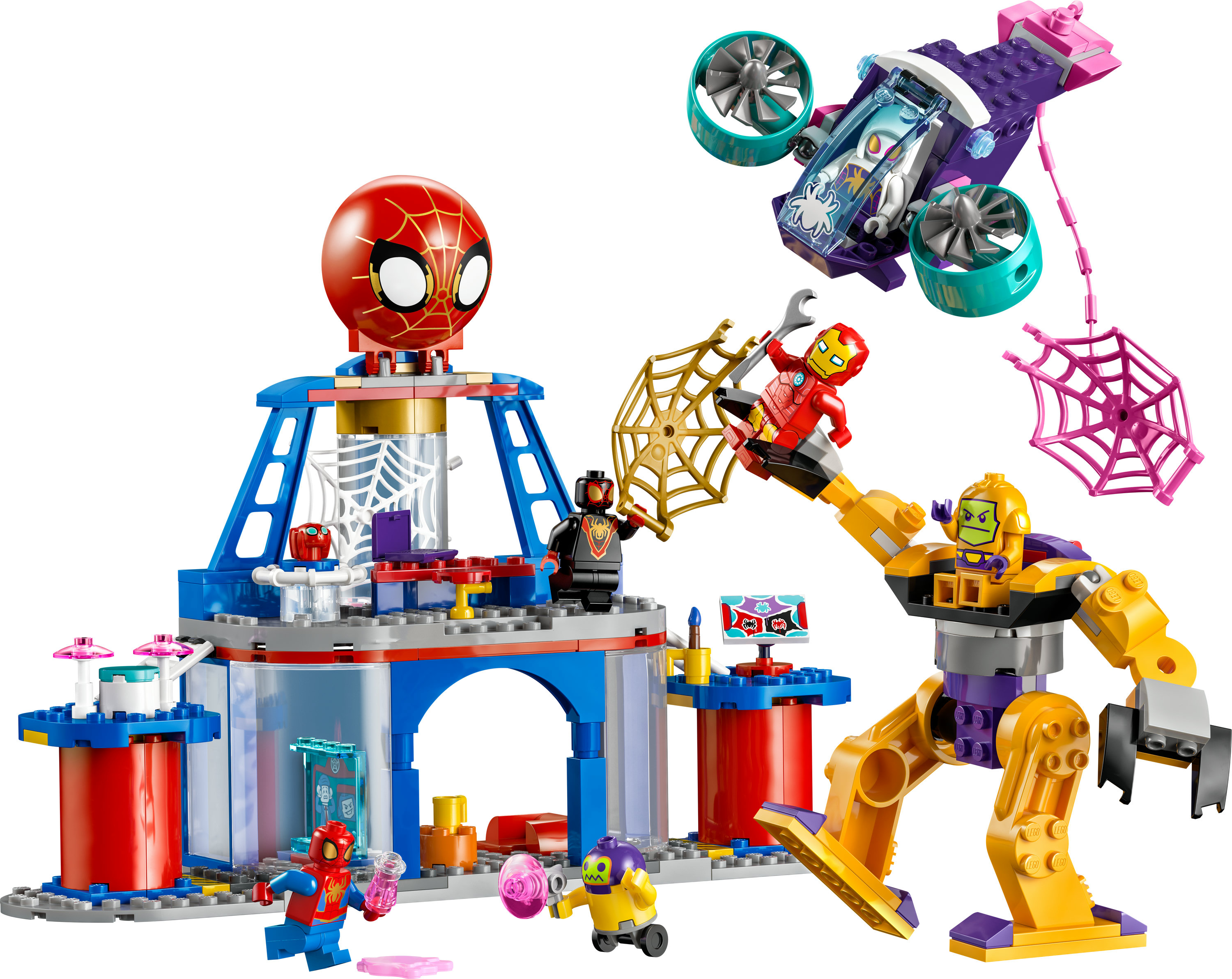 Un set Lego Spider-Man con più personaggi e un personaggio robotico.