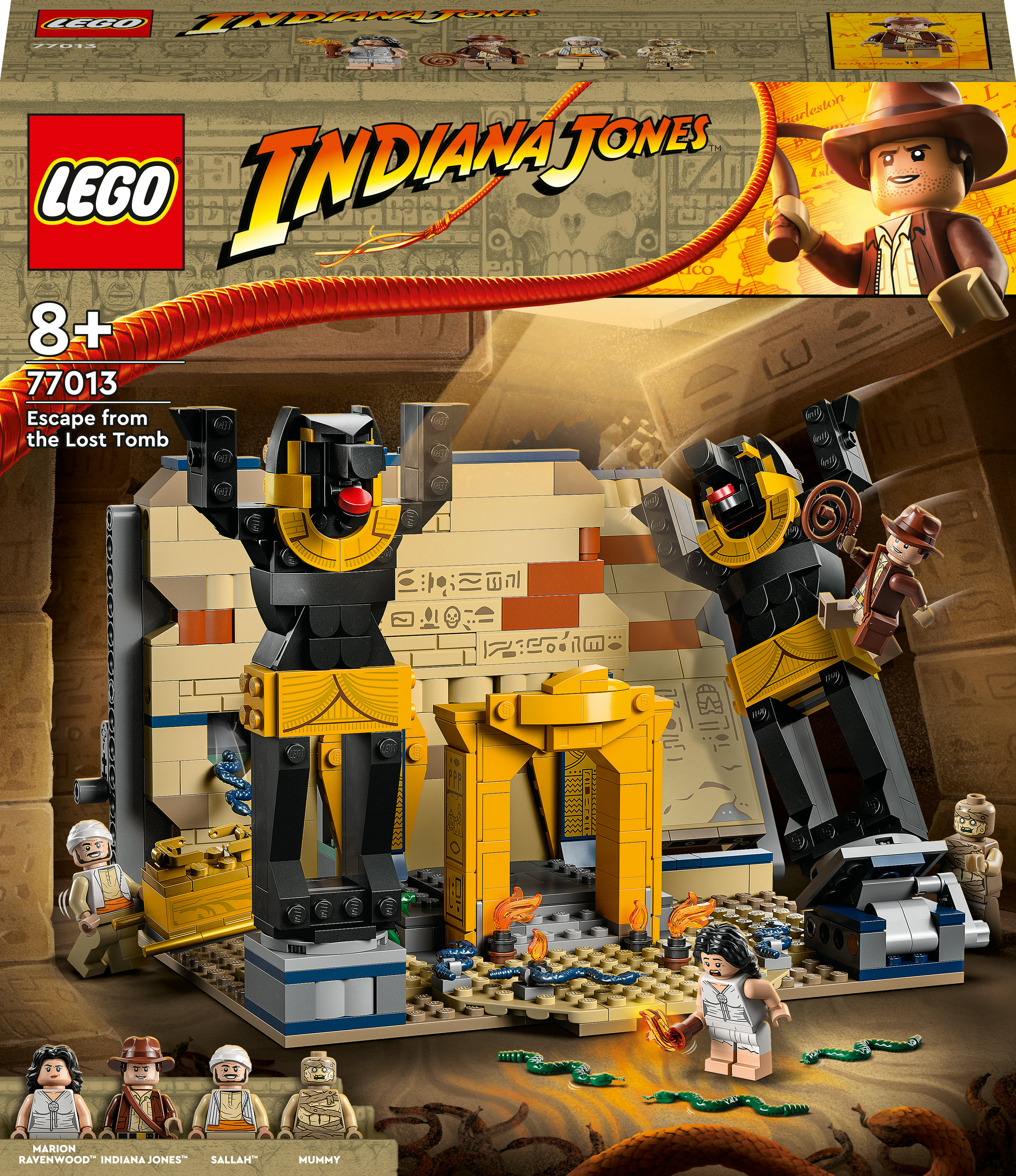 Set Lego Indiana Jones. Le figure includono Indiana Jones, Mummia e altri. Scena di una tomba.