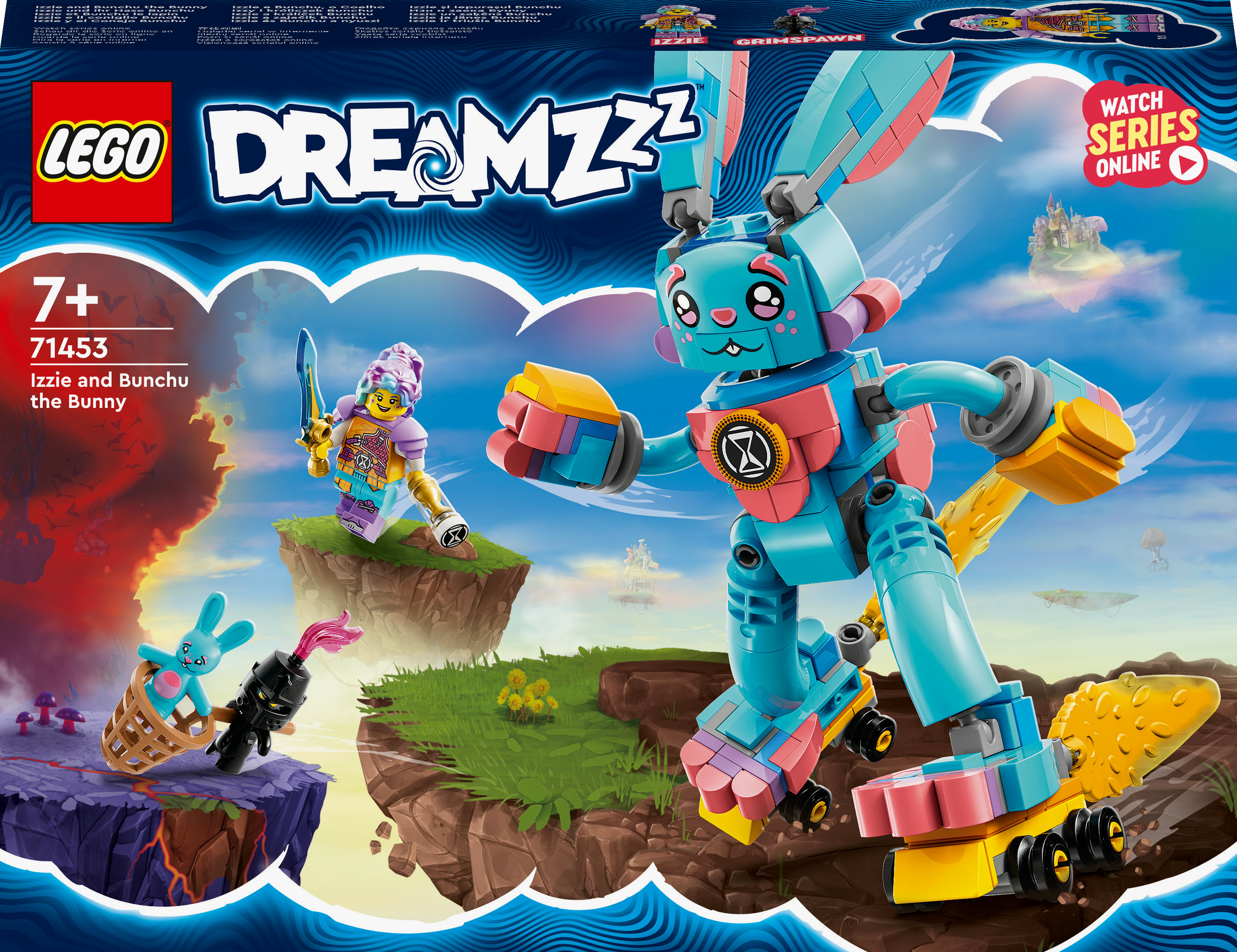 LEGO Dreamzzz seti, mavi bir robot tavşan ve bir rüya sahnesinde onunla savaşan bir figür ile.