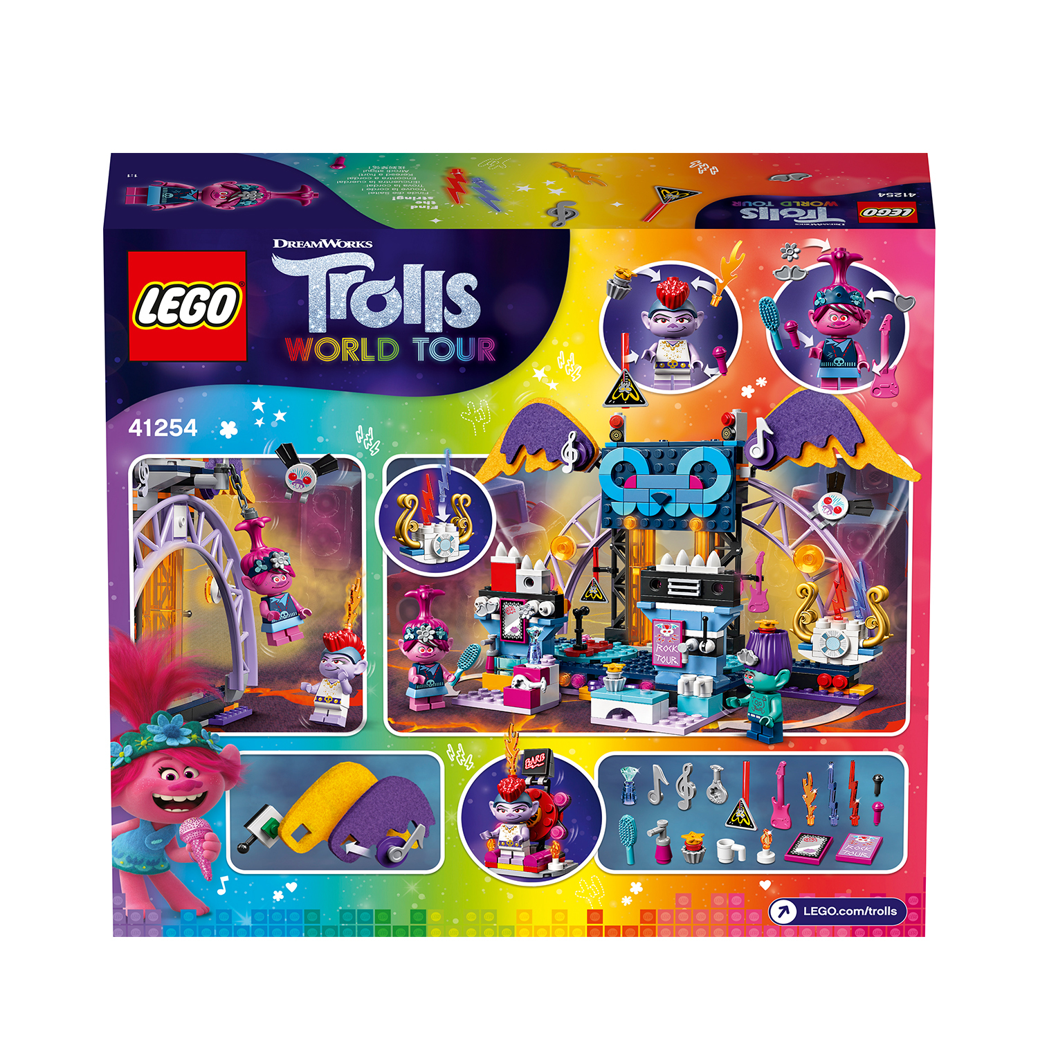 Lego Trolls World Tour Set. Enthält Lego-Figuren, eine Bühne und Zubehör.
