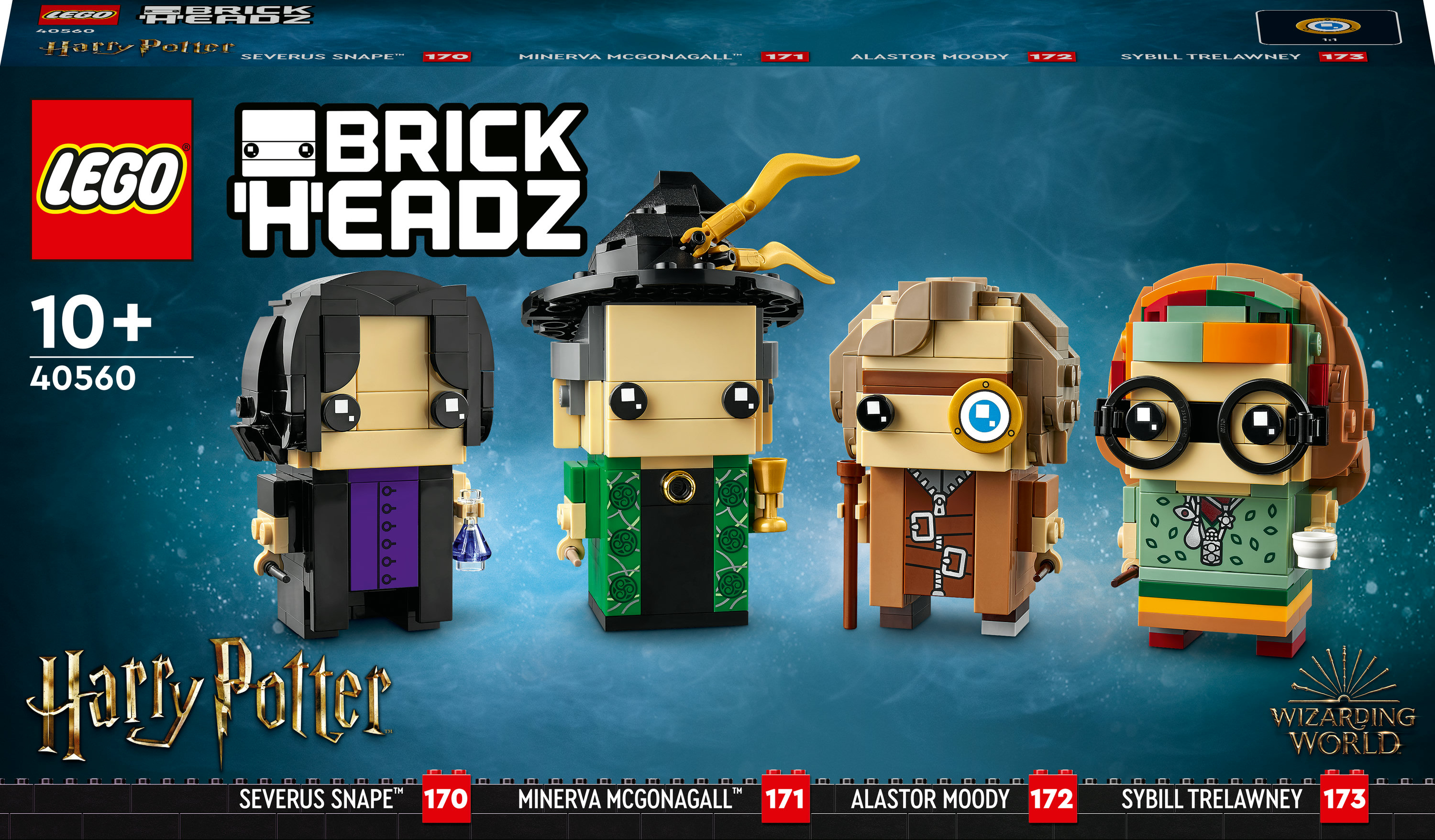 LEGO BrickHeadz Set: Severus Snape, Minerva McGonagall, Alastor Moody und Sybill Trelawney.