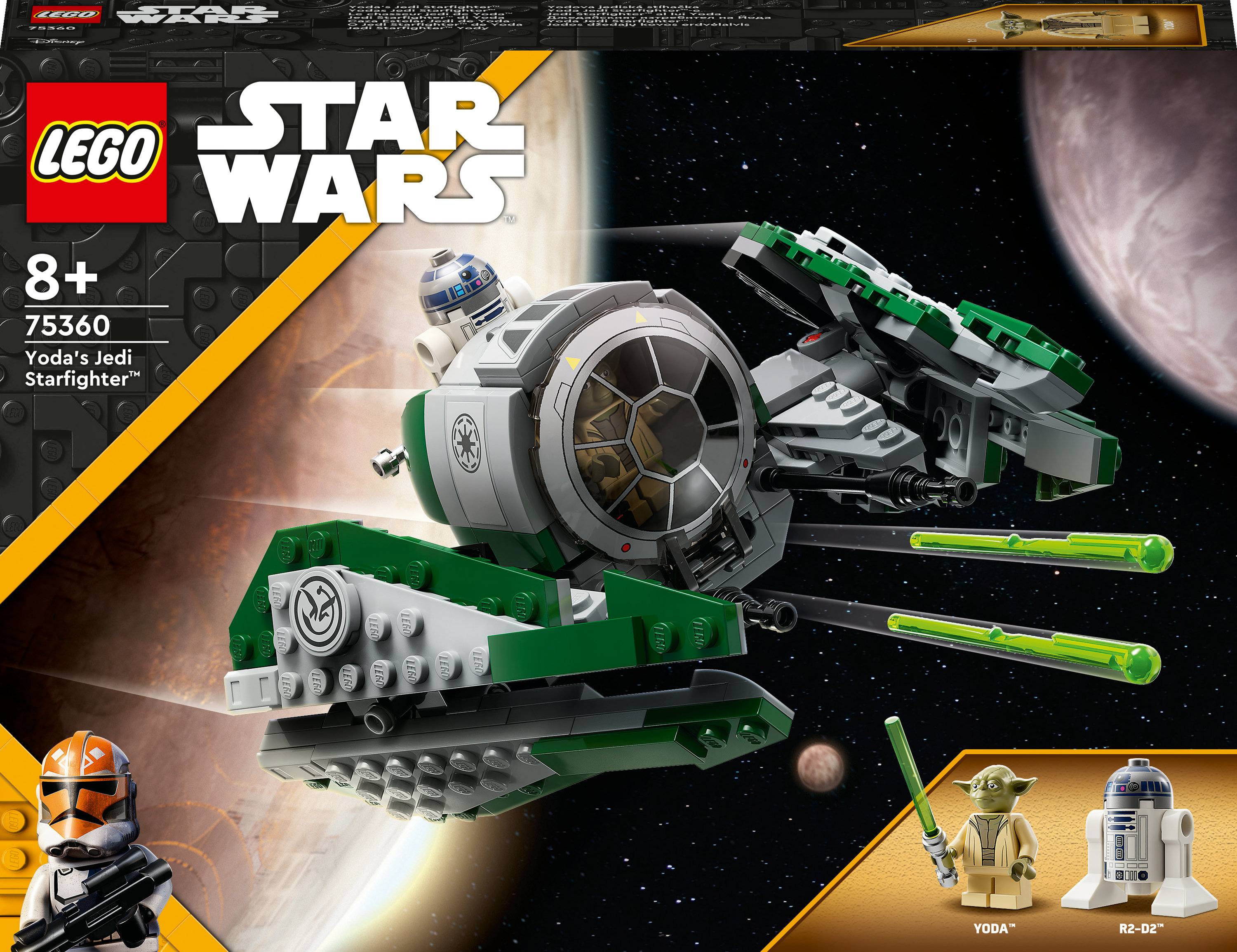 Lego Star Wars Set: Yodas Jedi Starfighter mit Yoda und R2-D2 Minifiguren.