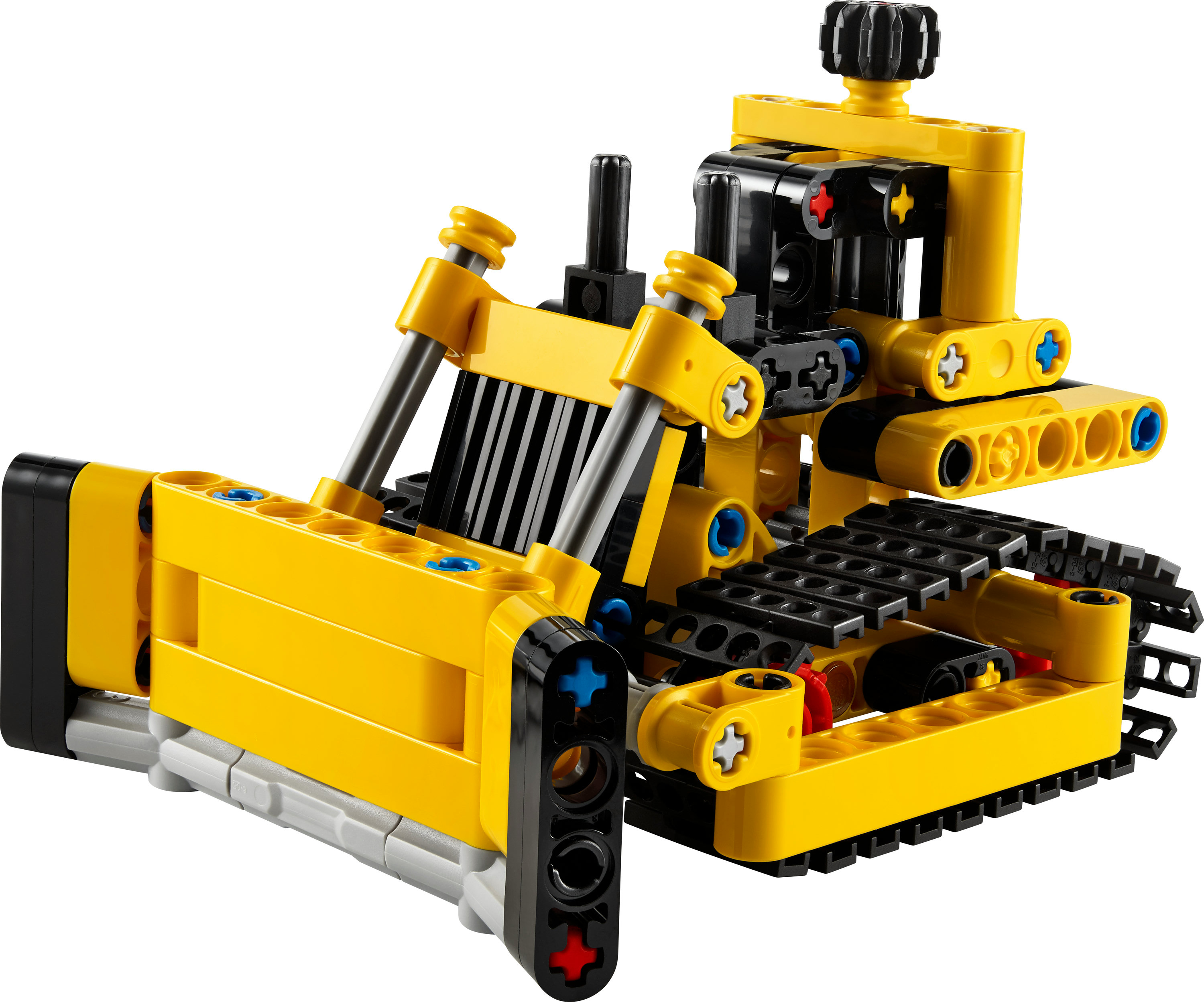 Un modello di bulldozer Lego Technic giallo e nero.