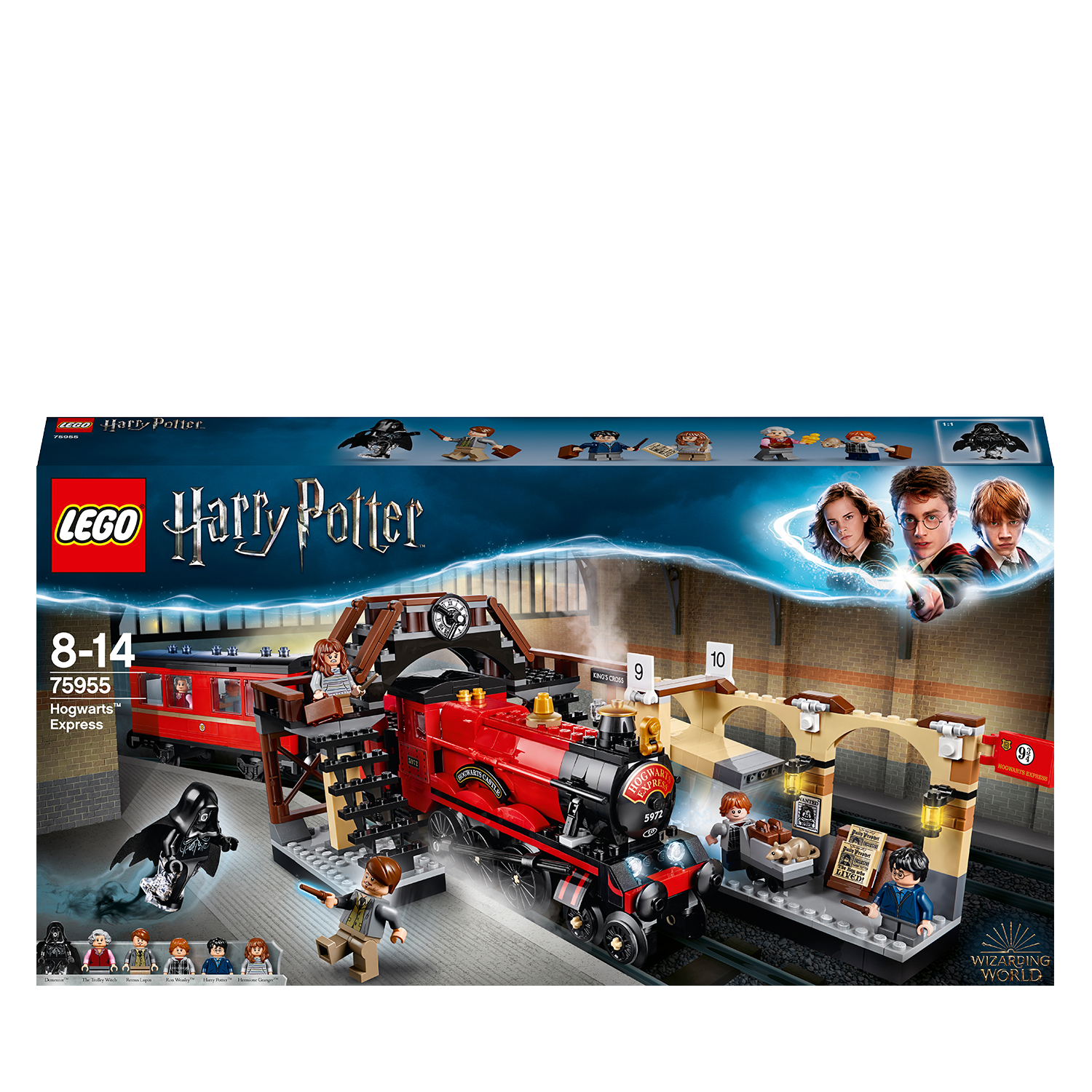 Pudełko zestawu pociągu Lego Harry Potter Hogwarts Express. Widoczny pociąg i figurki.