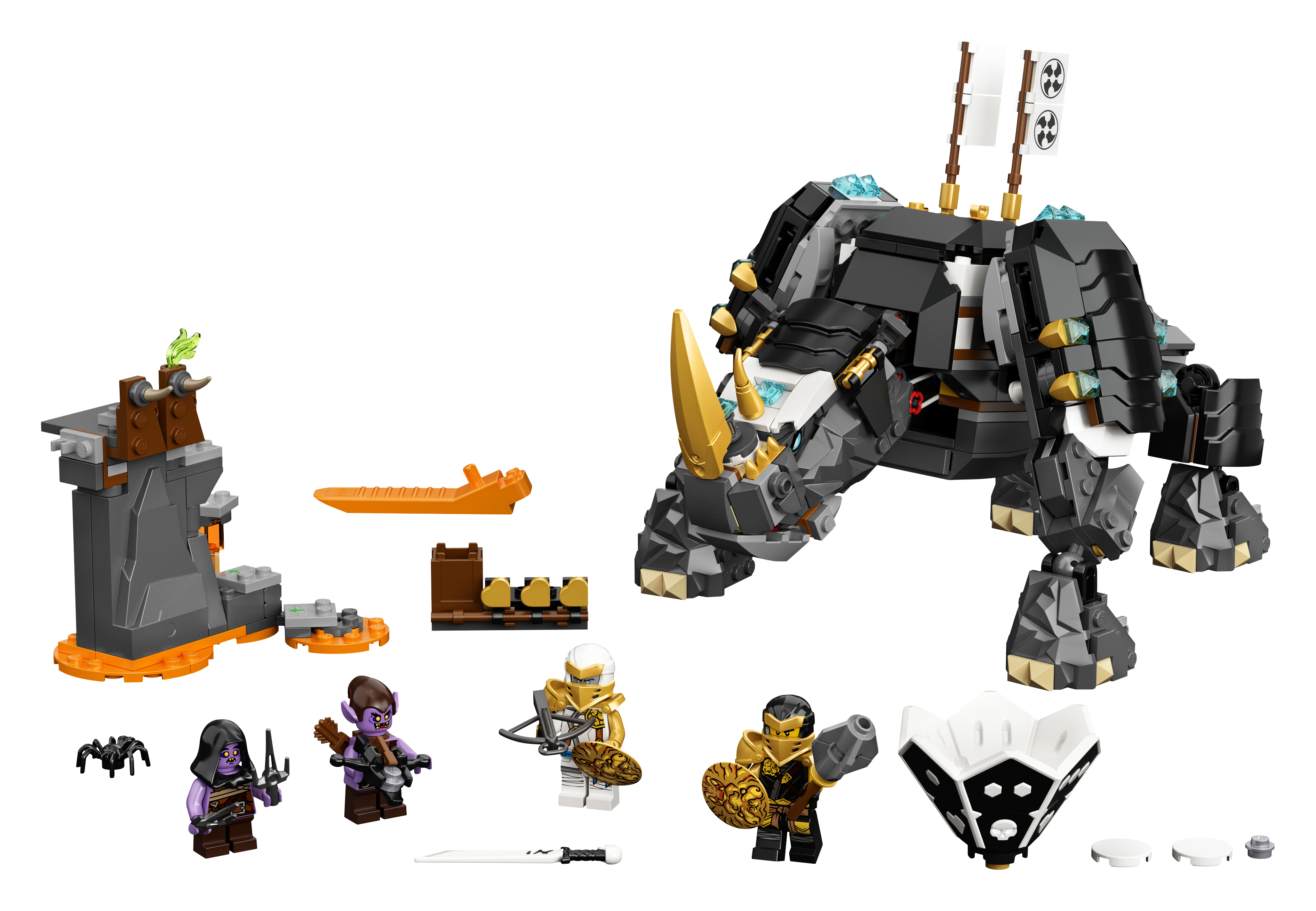 Ninjago Lego Set: Steingigant, Figuren und Zubehör.