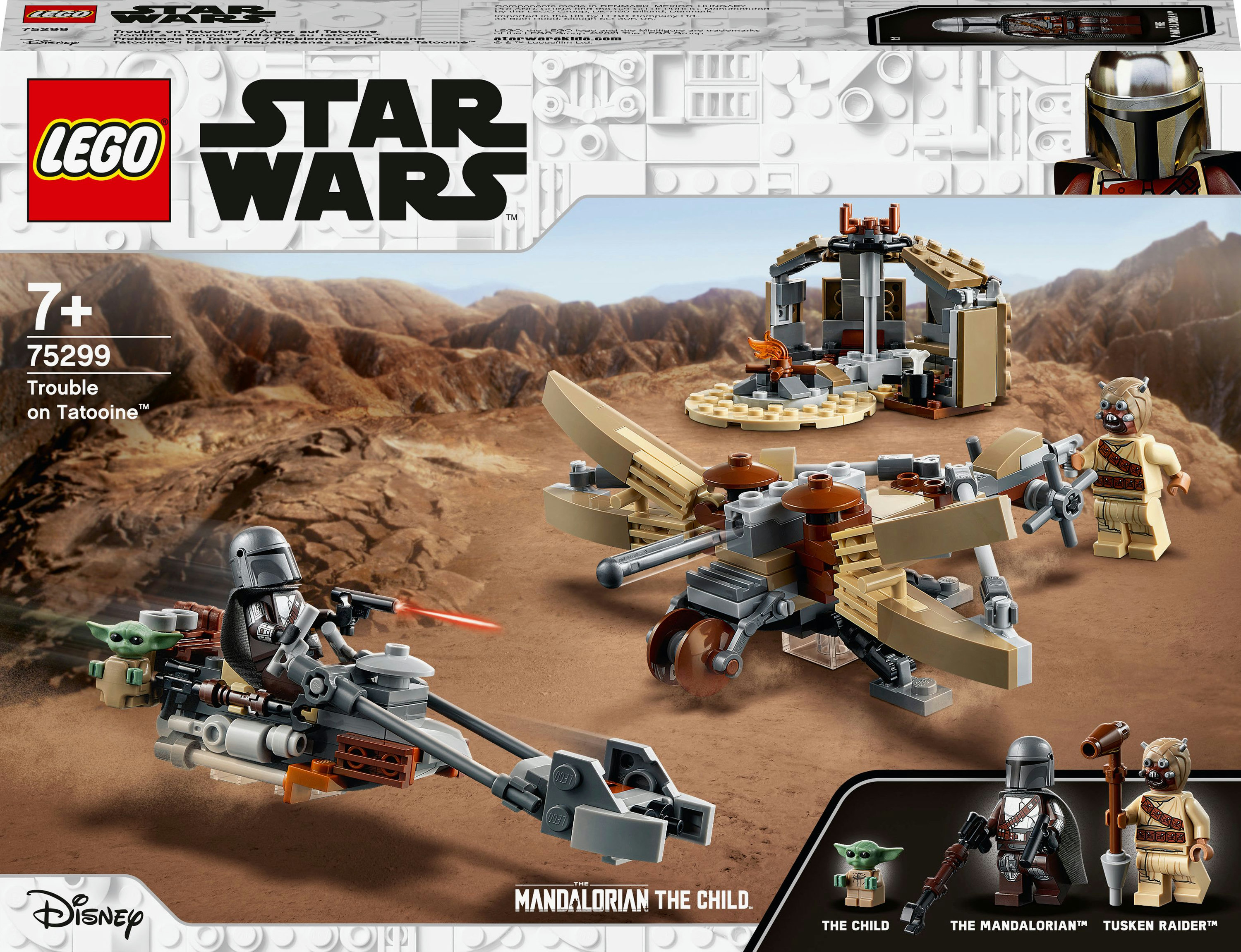 Set Lego Star Wars con personaggi e veicolo su sfondo di paesaggio desertico.