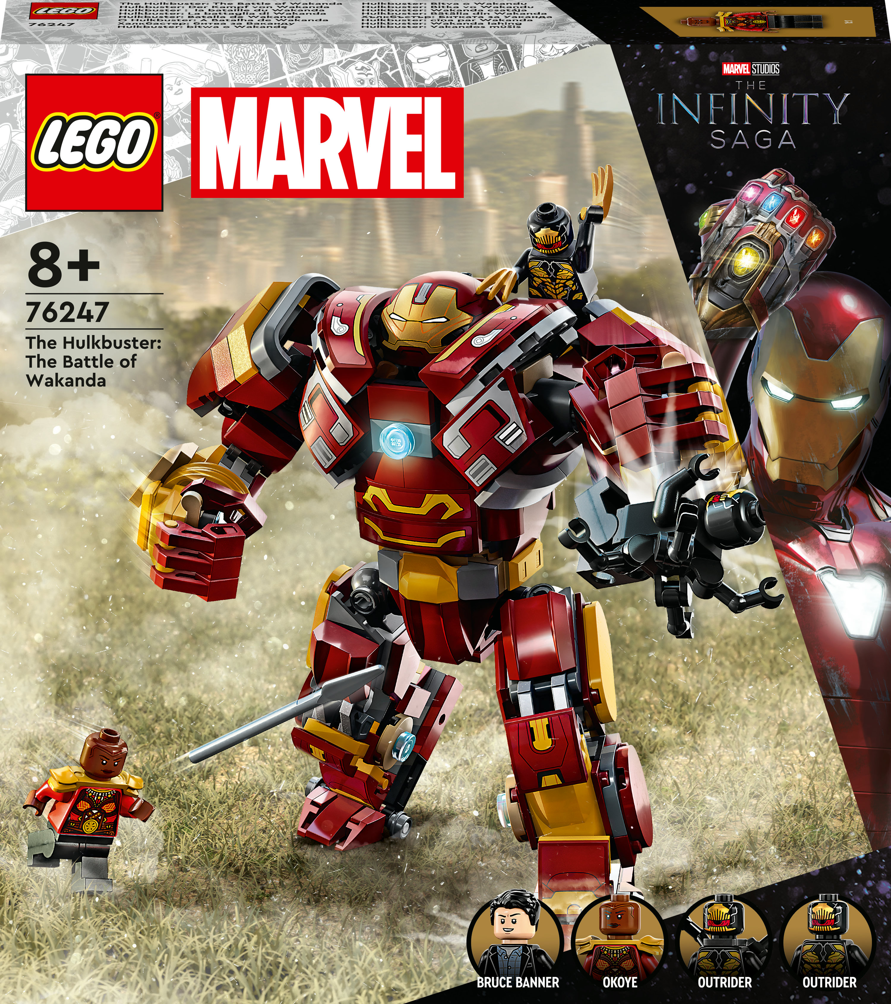 Lego Marvel Hulkbuster Set Box mit Figuren von Iron Man und anderen.
