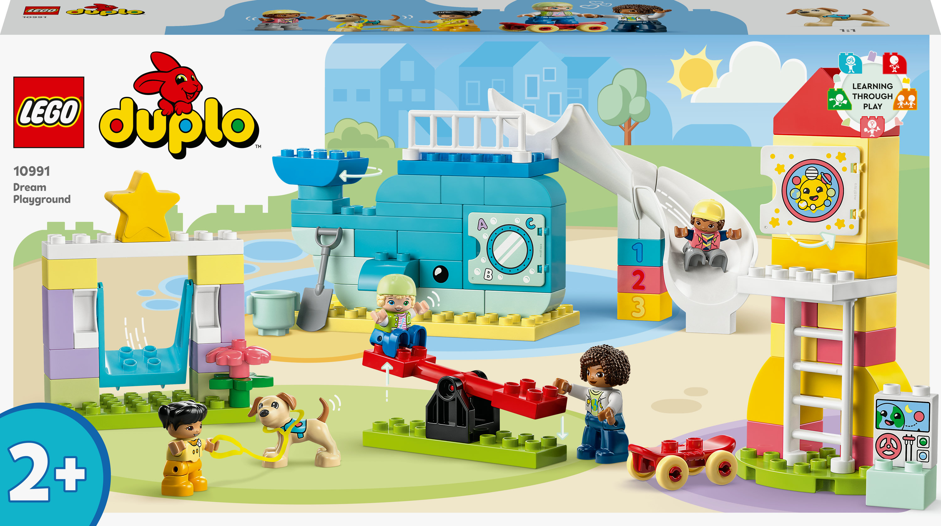 Lego Duplo Dream Spielplatz Set. Blauer Spielplatz mit Rutsche und Figuren. Grüner Rasen. 2+ Alter.