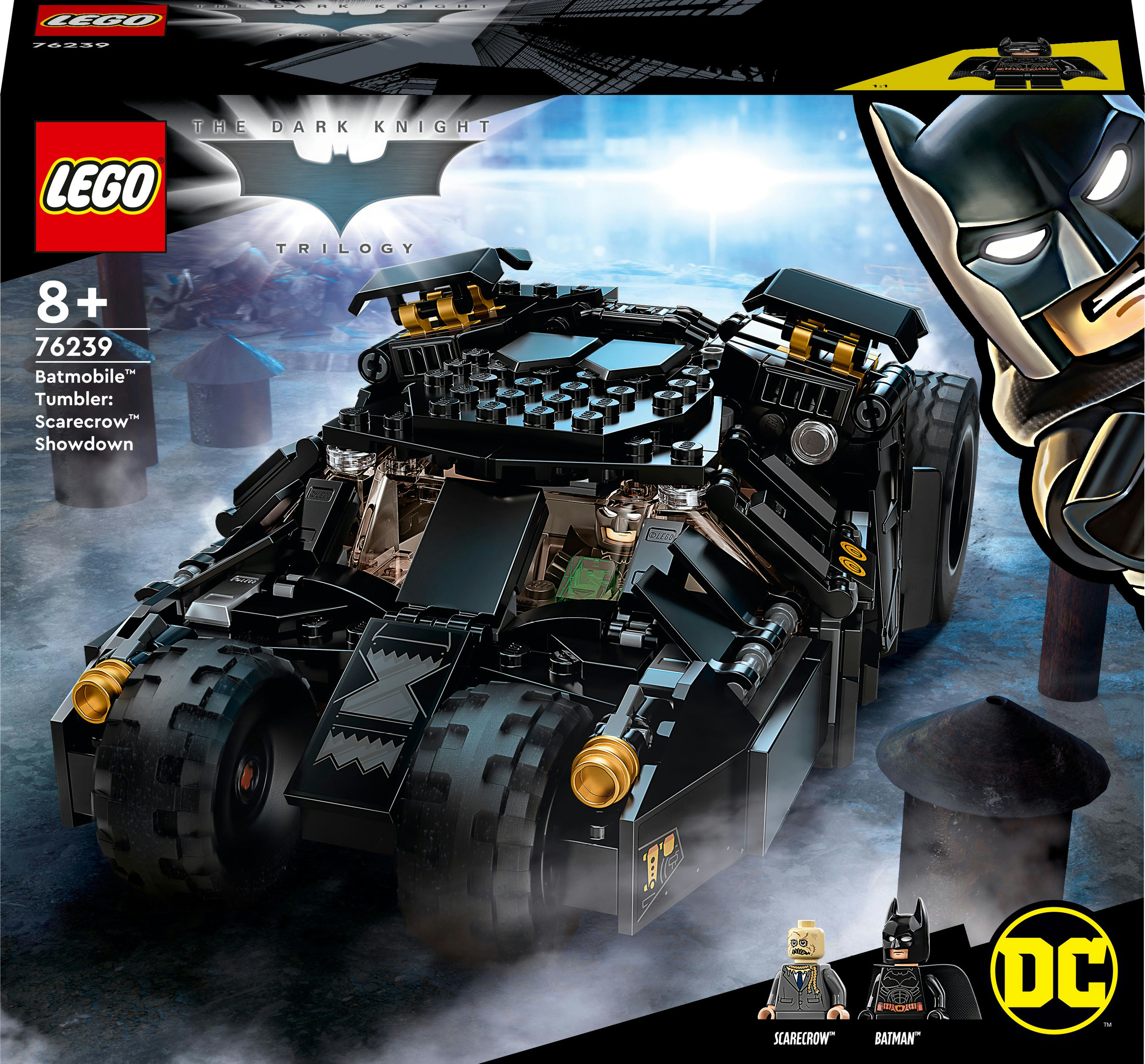 Lego DC set. Lego set met Batmobile en Batman en Scarecrow minifiguren.