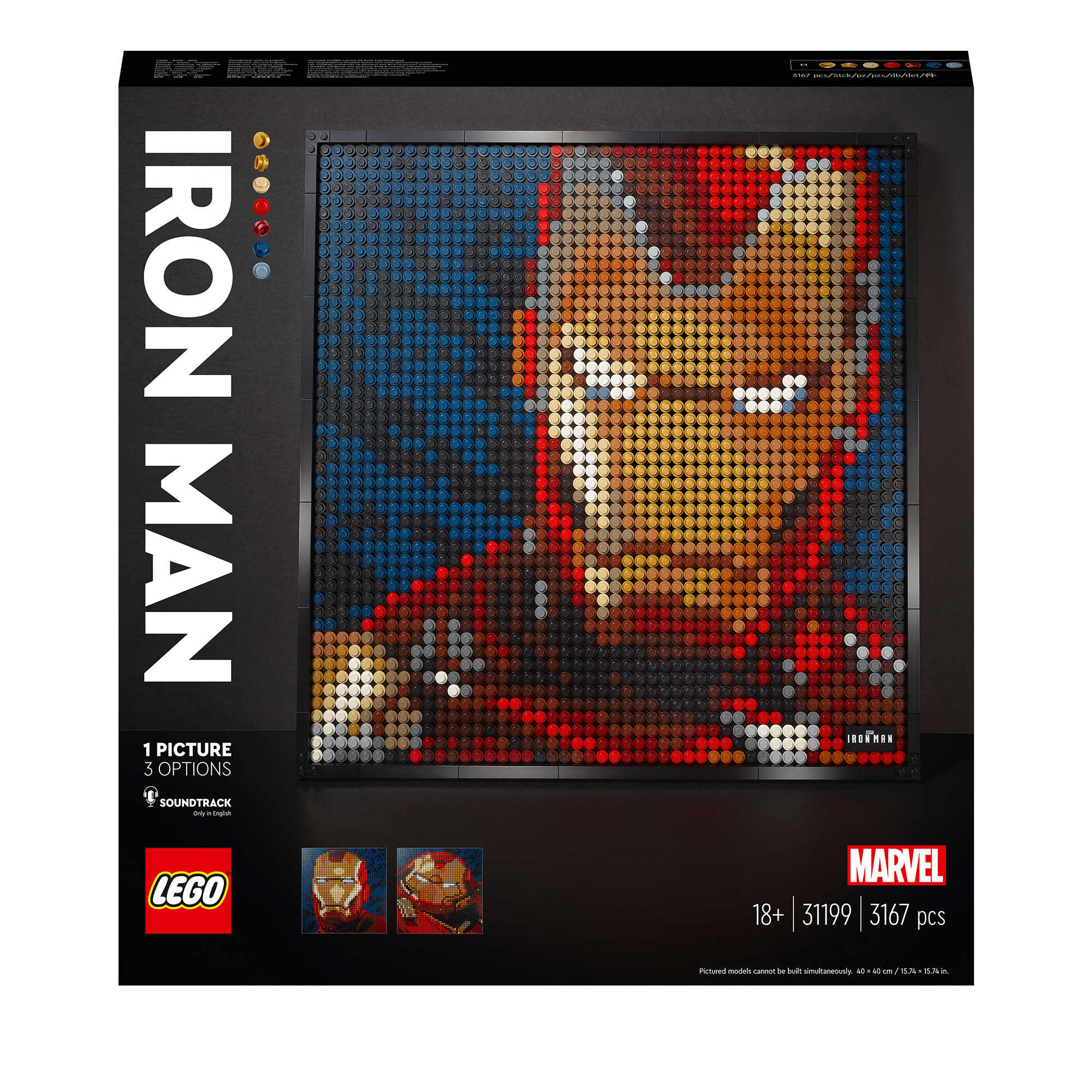 Lego Iron Man mosaic art.