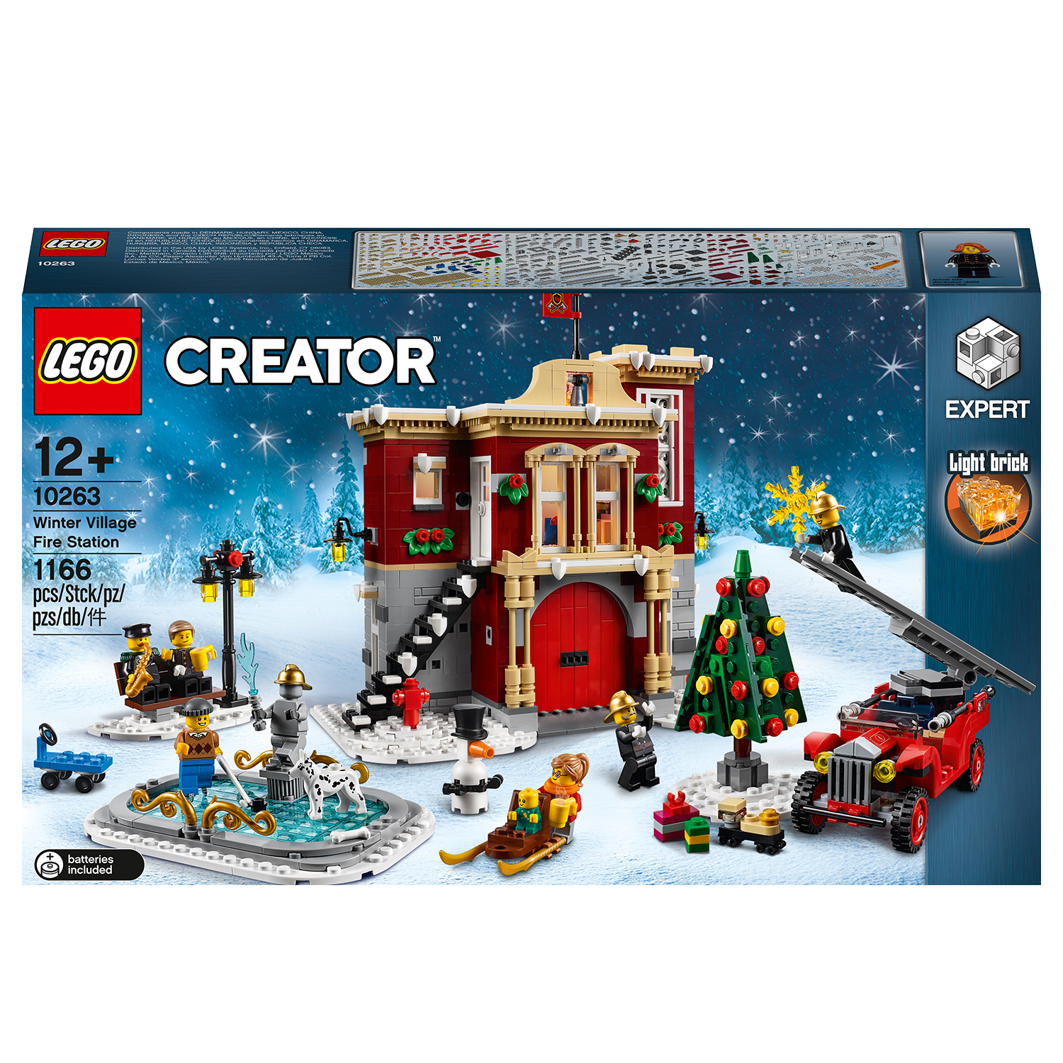 Zestaw LEGO Creator Winter Village Fire Station. Czerwony budynek, figurki i choinka.