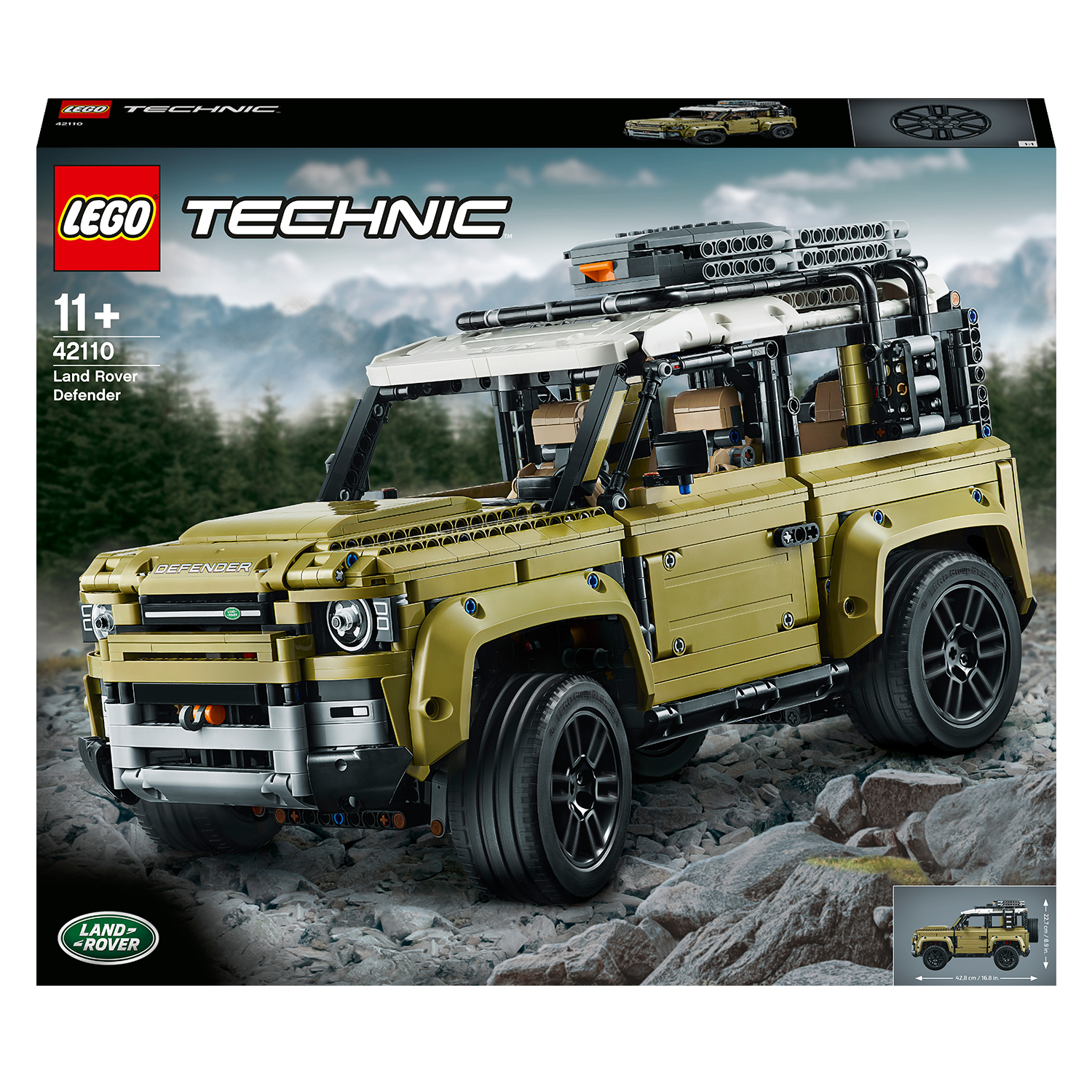 Zestaw Lego Technic Land Rover Defender, z czarnym tłem.