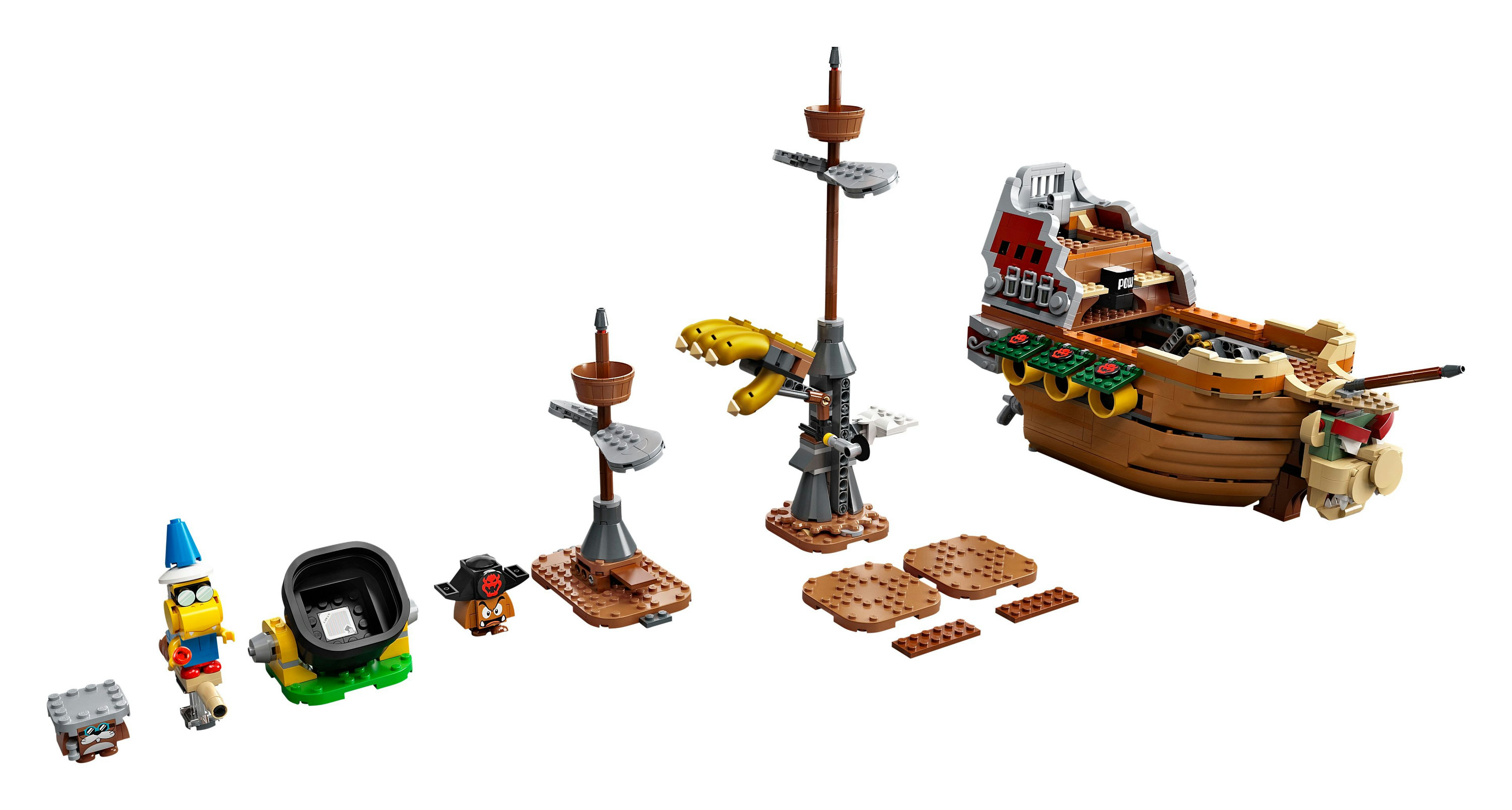 Set LEGO Mario. Una nave pirata con mini figure e un vulcano.
