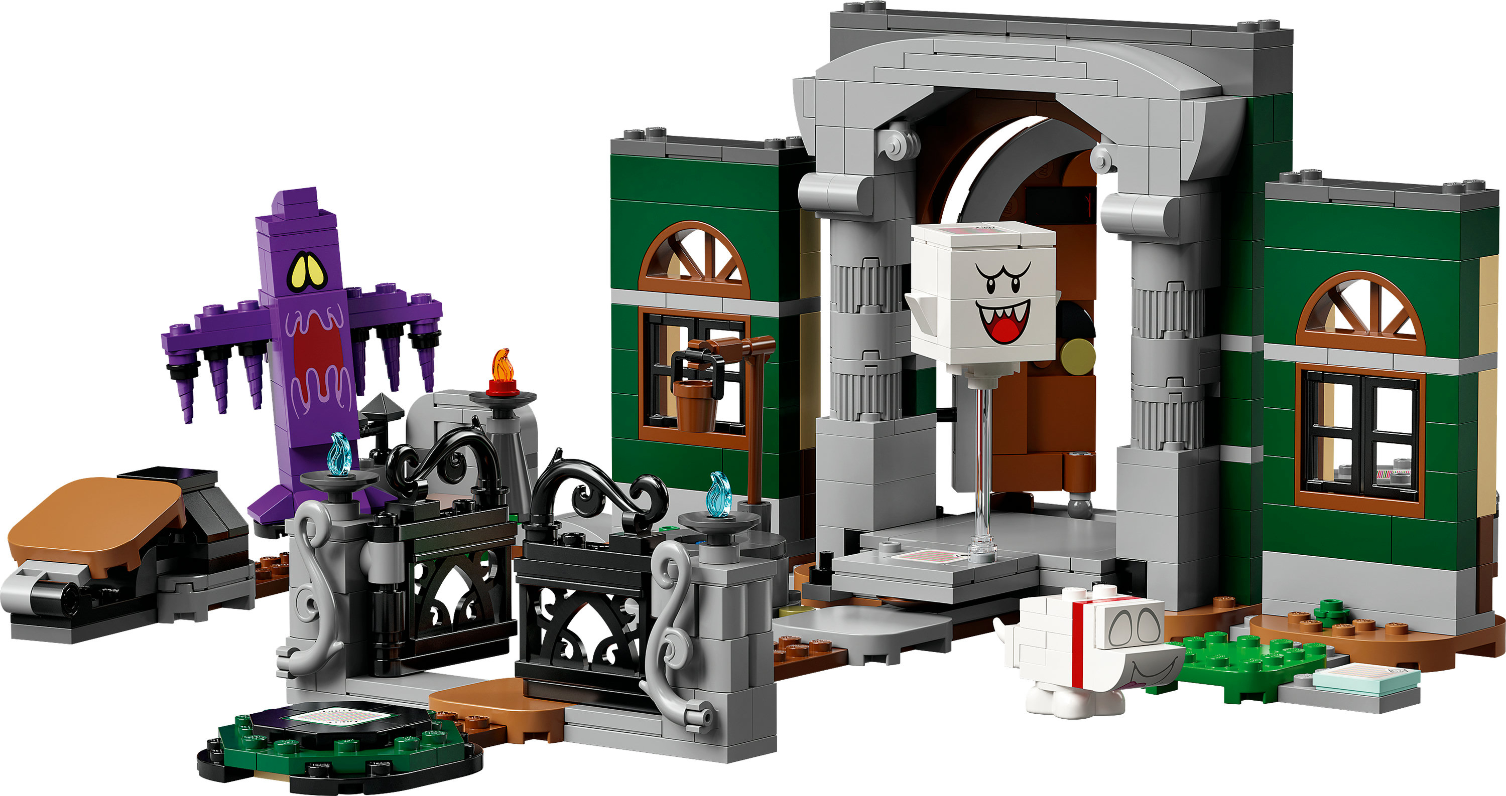 Ein Lego-Set eines Geisterhauses mit Geistern und gruseligen Dekorationen.