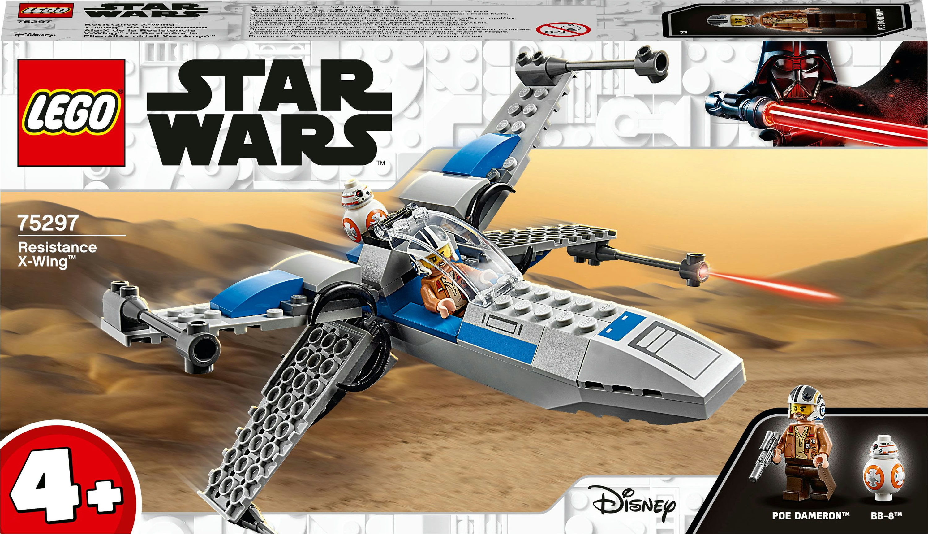 Ein Lego Star Wars Resistance X-Wing Set mit Jäger und Figuren.