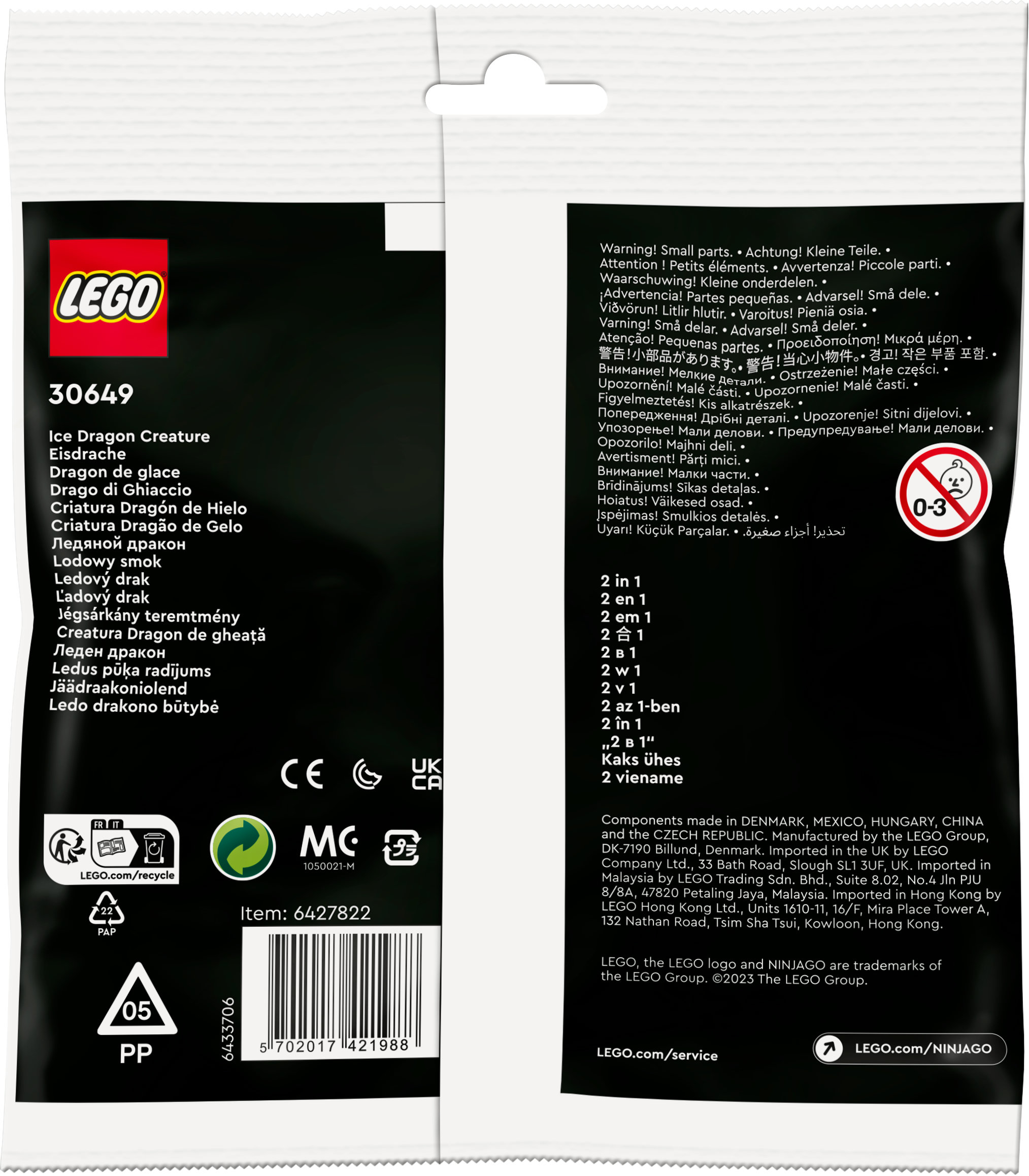 Çoklu dilde metin içeren Lego Ice Creature seti paketi.