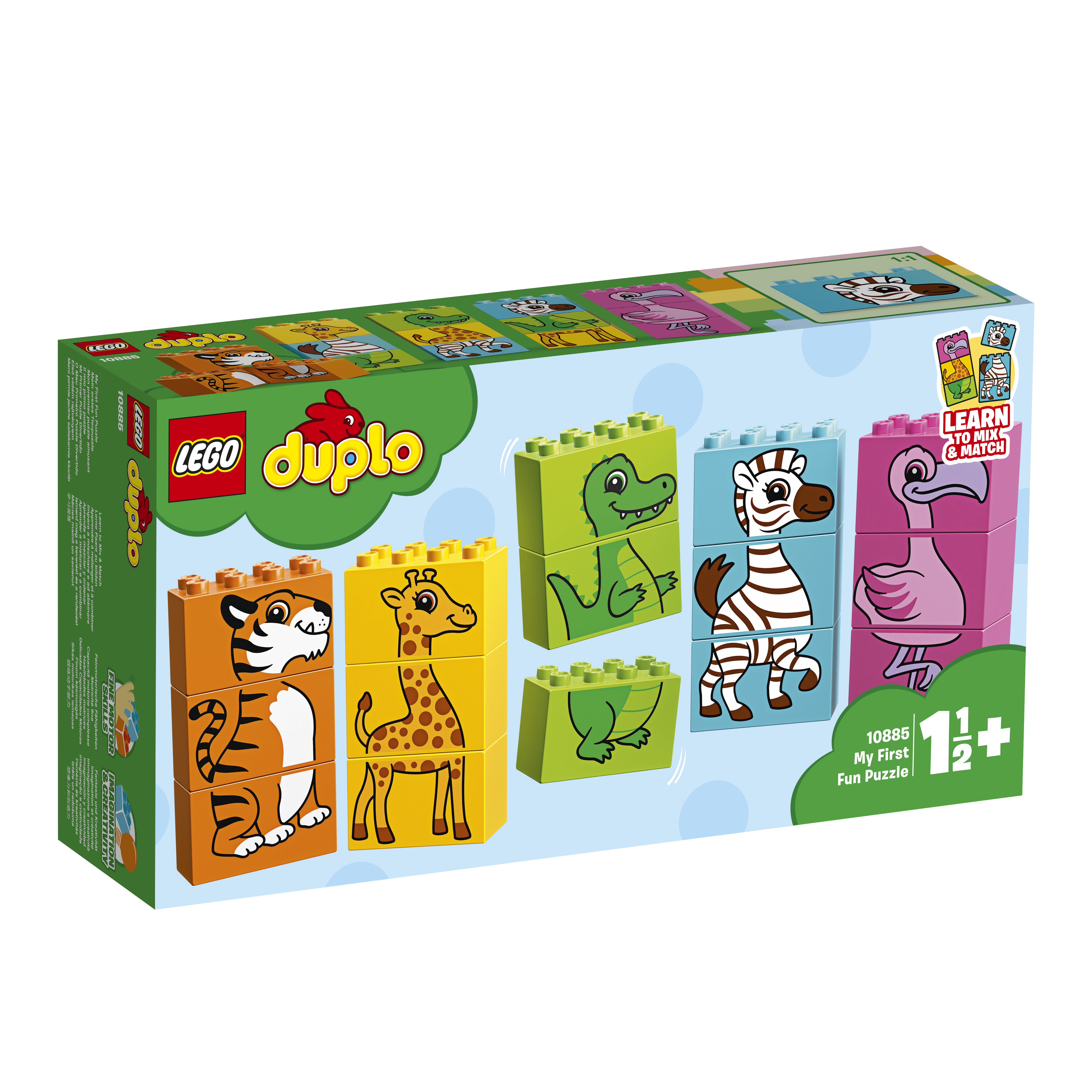 Lego Duplo Set aus Tierblöcken. Tiger, Giraffe, Zebra und Flamingo. Verpackt mit Tierbildern.