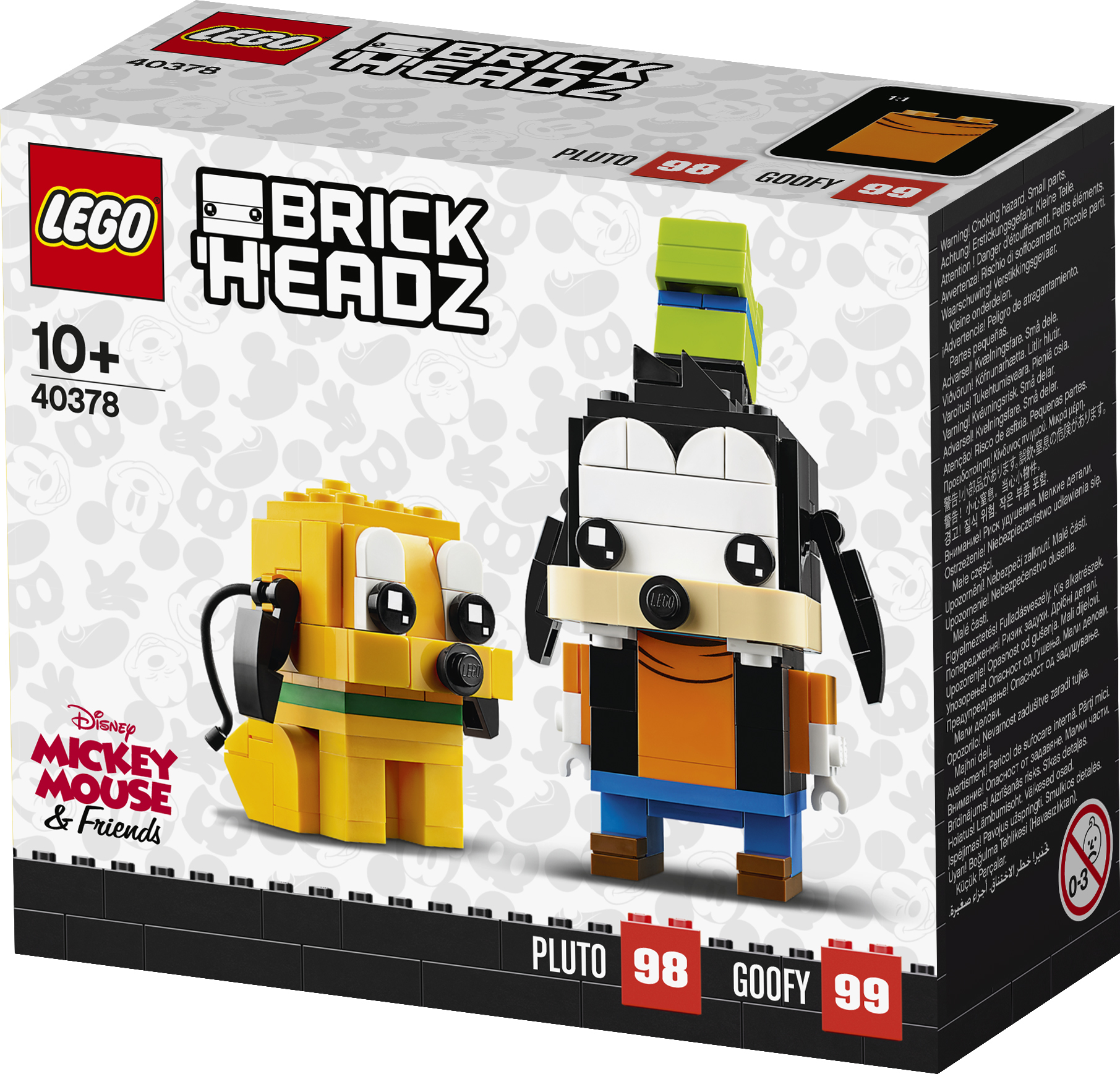 Lego BrickHeadz Set mit Pluto und Goofy, jeweils mit einzigartigen Merkmalen und Farben.