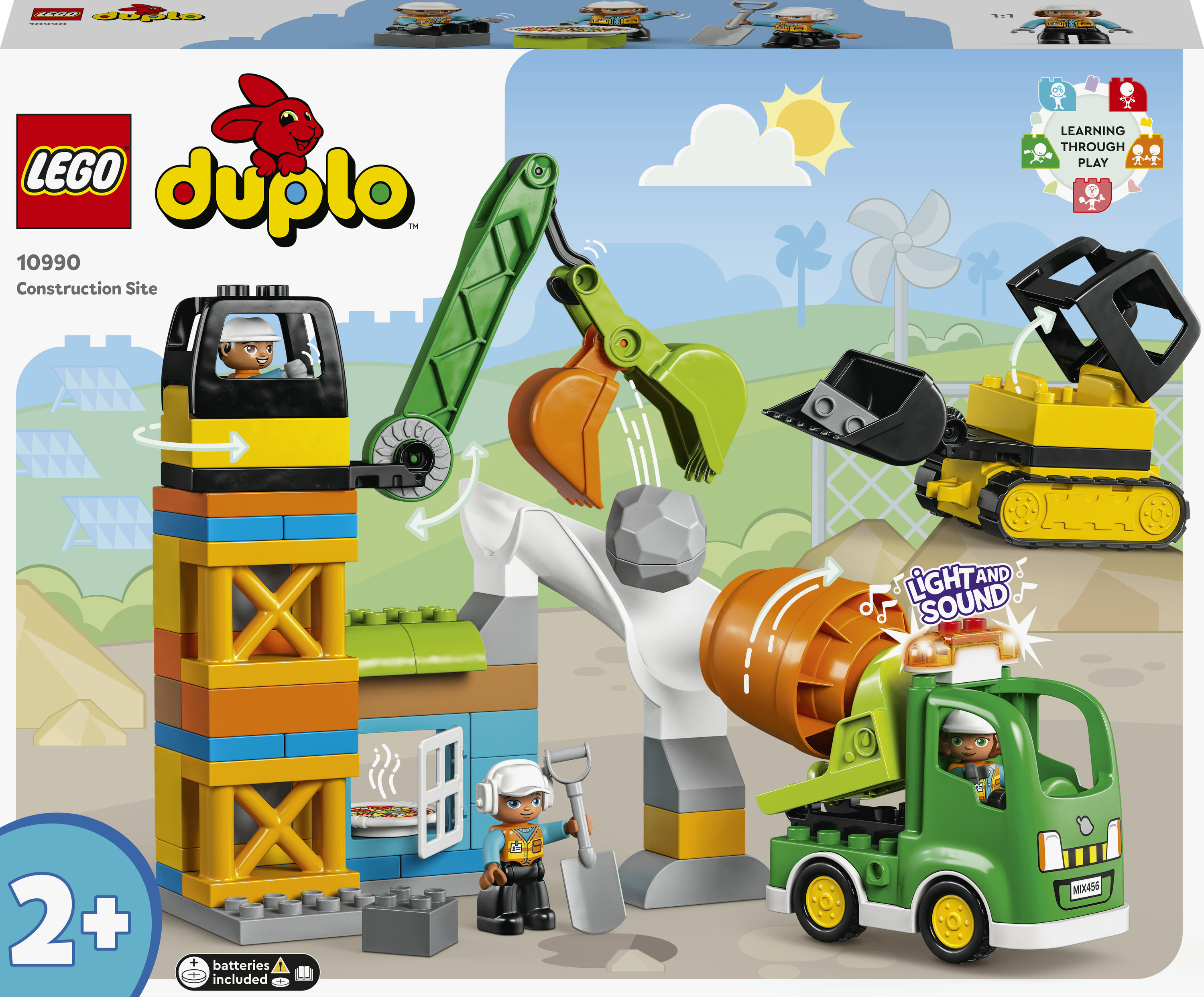 Un set Lego Duplo a tema cantiere. Include un camion, una gru e delle figure.