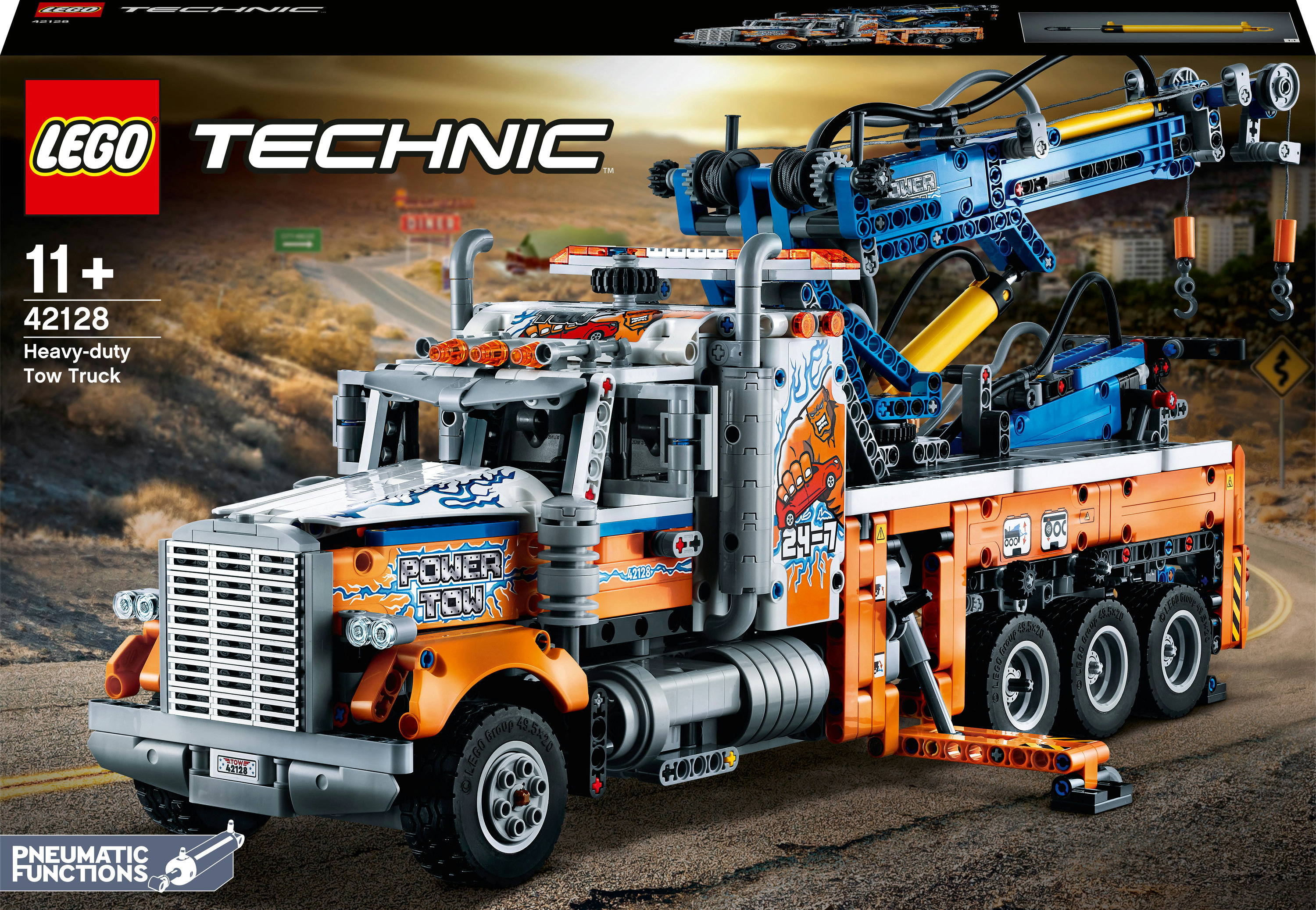 Pudełko z lawetą Lego Technic ze zdjęciem ciężarówki.