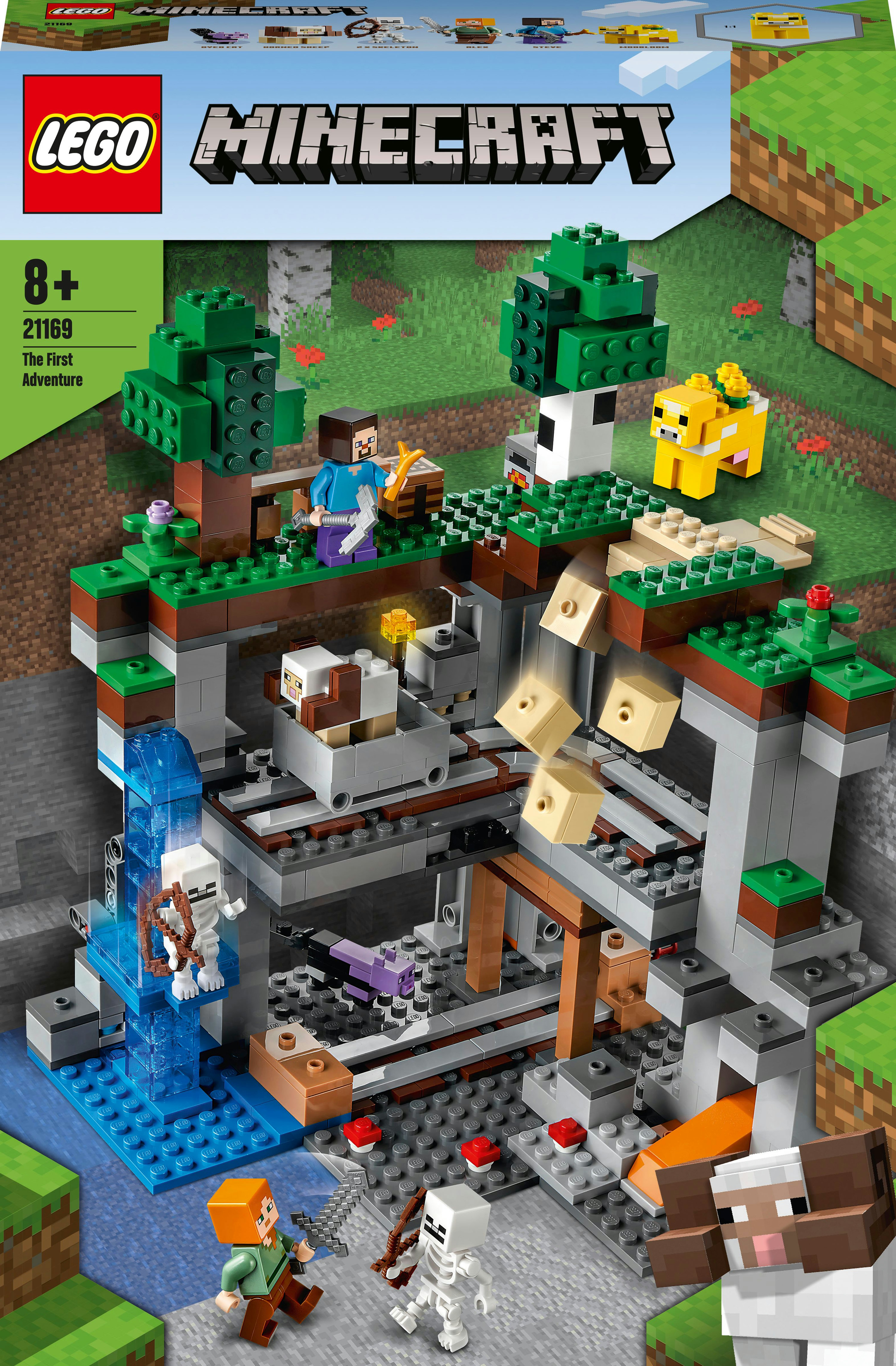 Set Lego Minecraft. Include personaggi, cascata, miniera e vari blocchi.