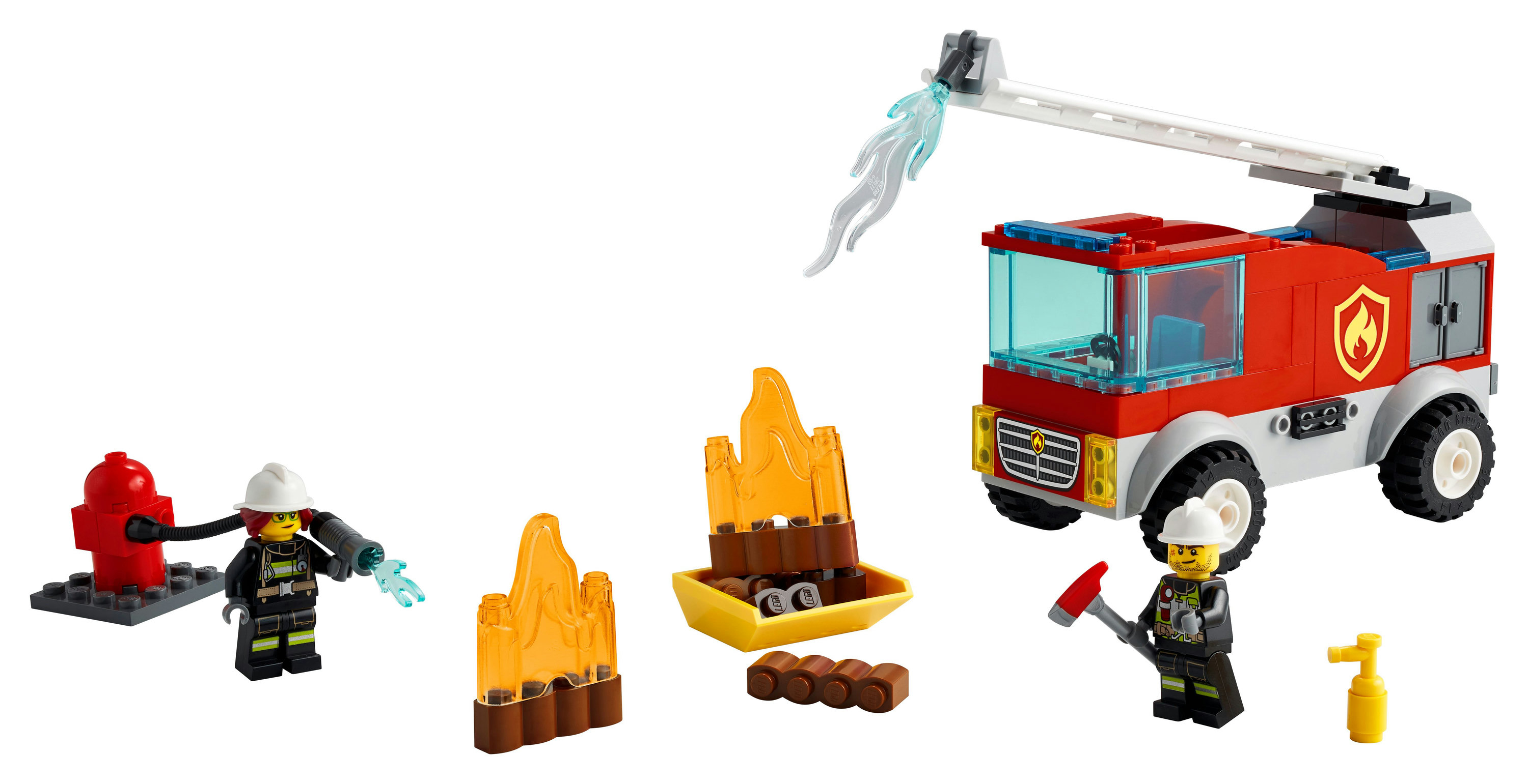 Lego City Feuerwehr-Set mit Feuerwehrleuten, Feuer, Hydrant und Brand.