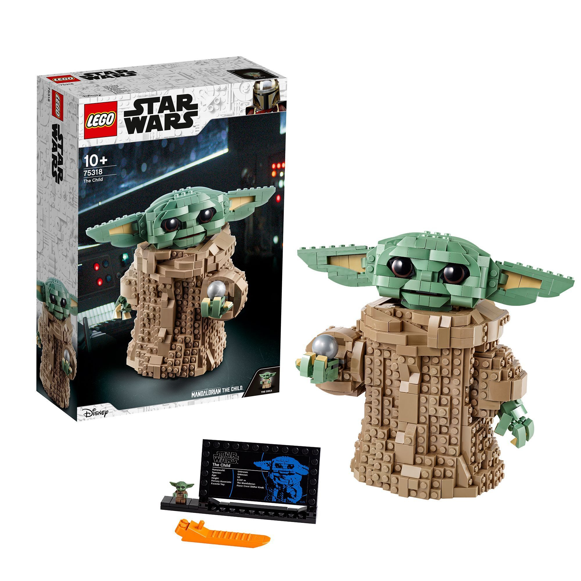 Set Lego Star Wars, figura de Grogu con caja y soporte de exhibición.