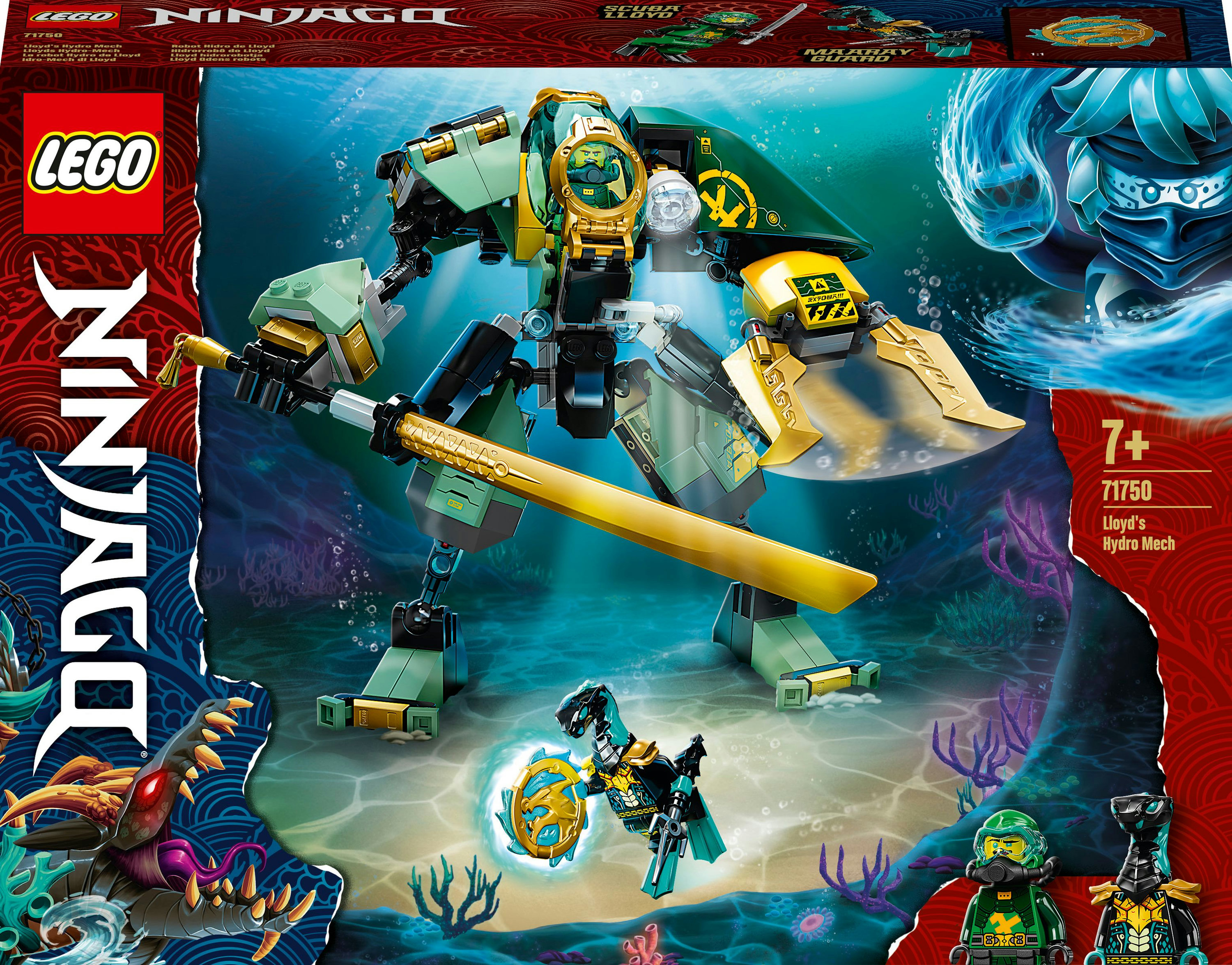 Lego Ninjago Set mit Mech und Figuren.