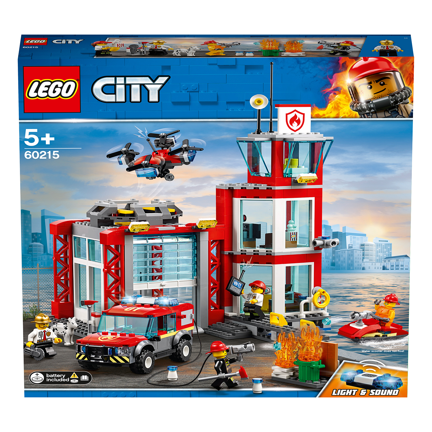 Lego City Set-Box. Feuerwache mit LKW, Hubschrauber und verschiedenen Feuerwehrfiguren.