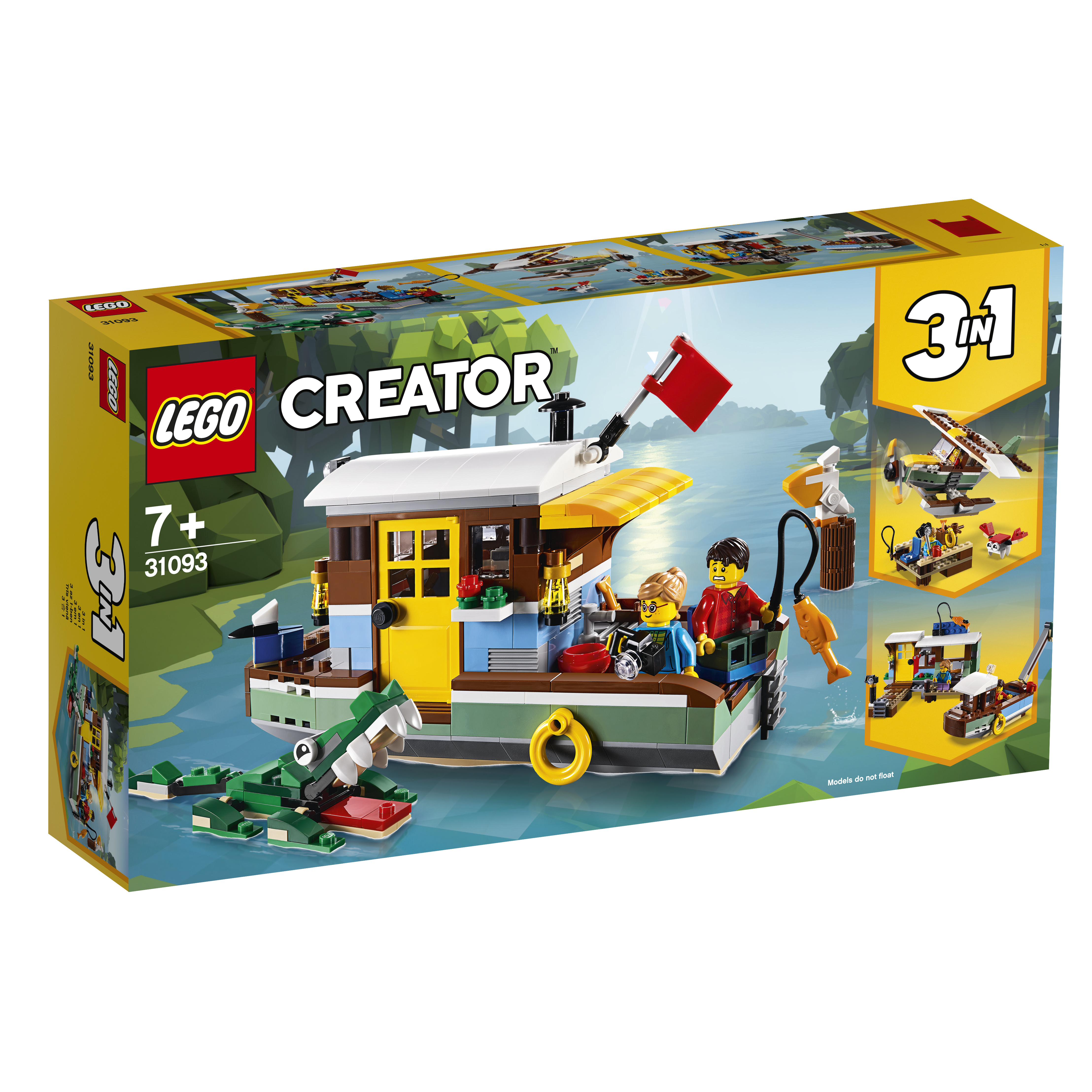 Set Lego Creator di una barca con personaggi e un coccodrillo.
