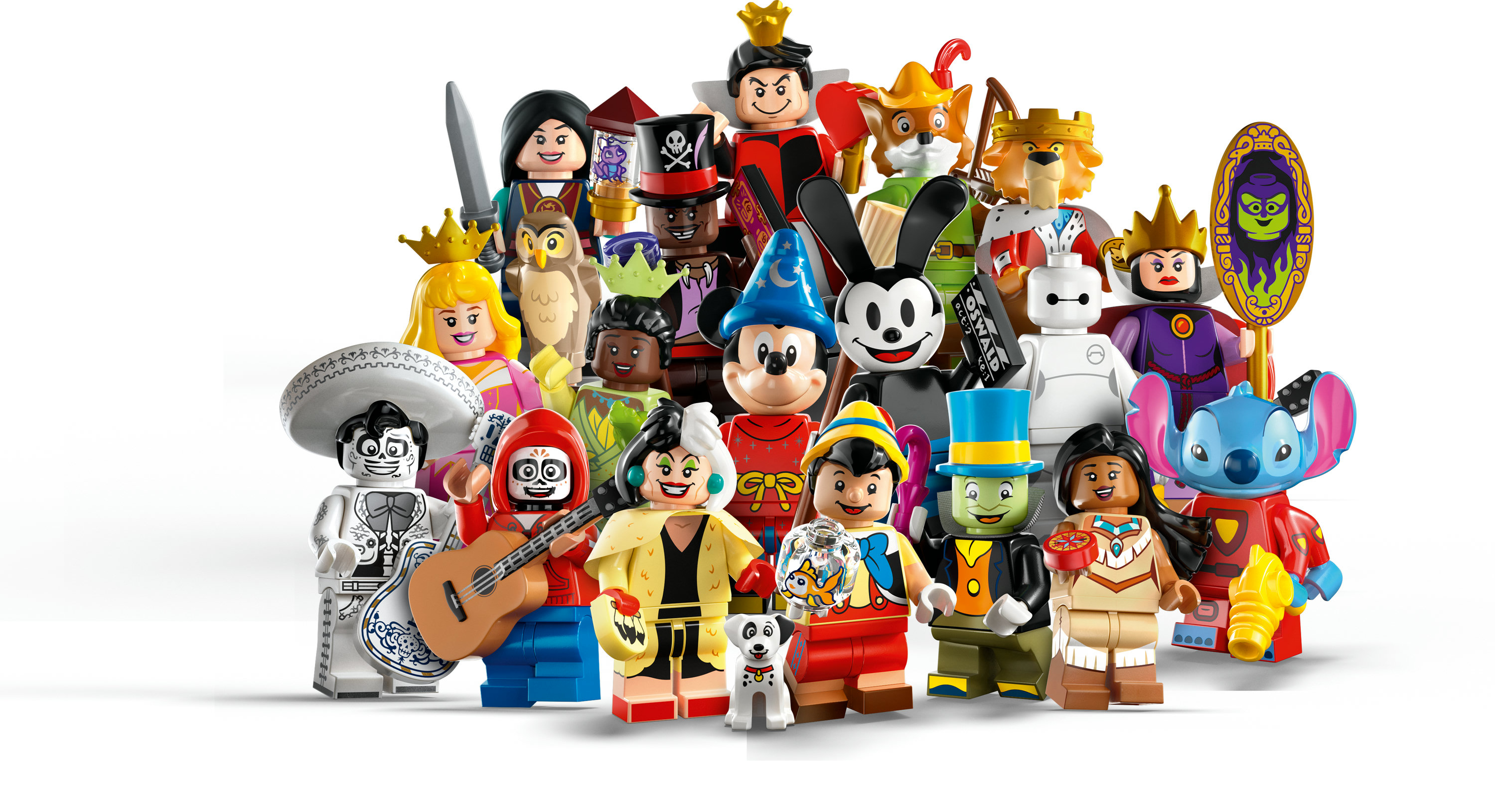 LEGO-Minifiguren, verschiedene Disney-Charaktere, darunter Micky Maus und Bösewichte.