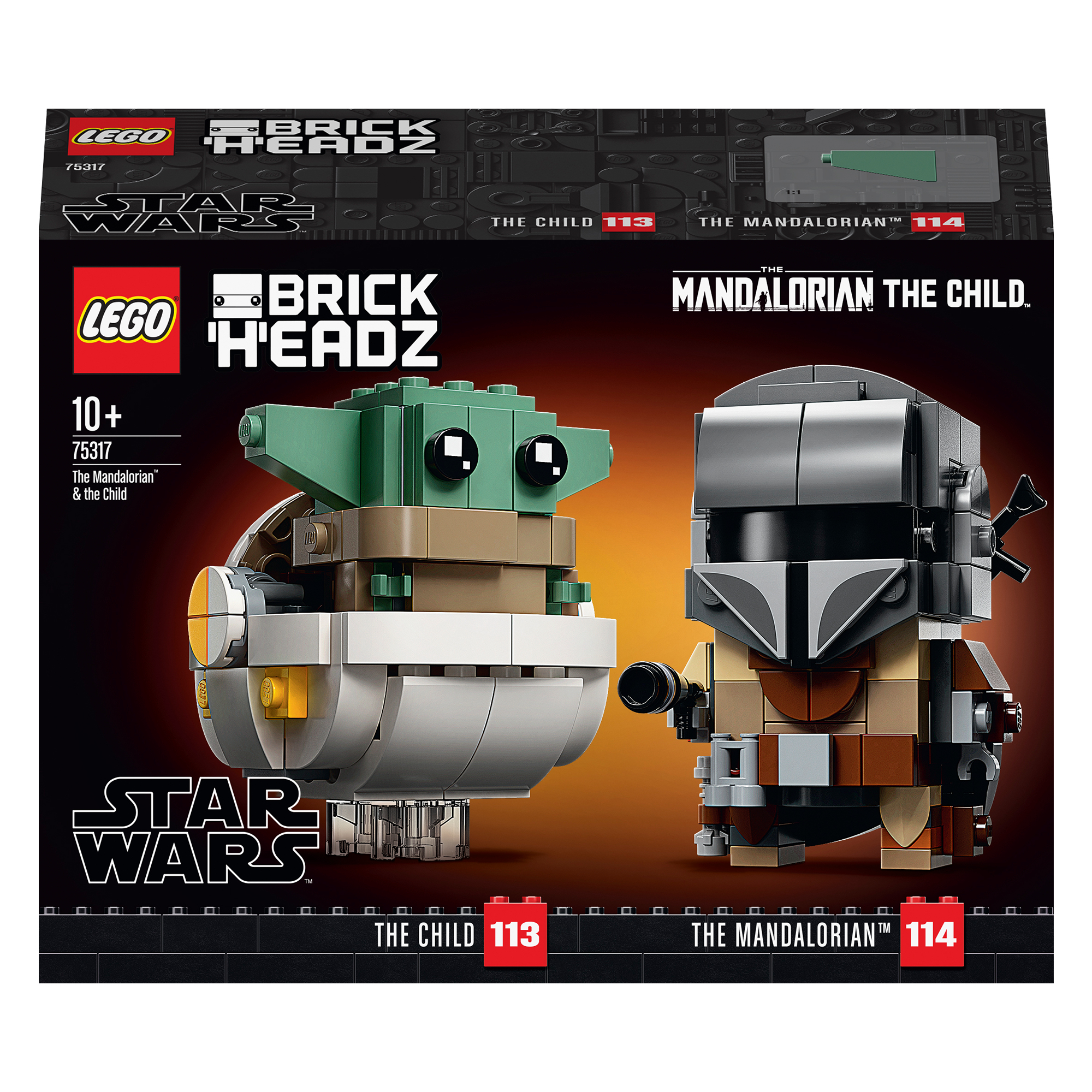 Lego Star Wars BrickHeadz Set. Enthält The Mandalorian und The Child. Box-Vorderansicht.