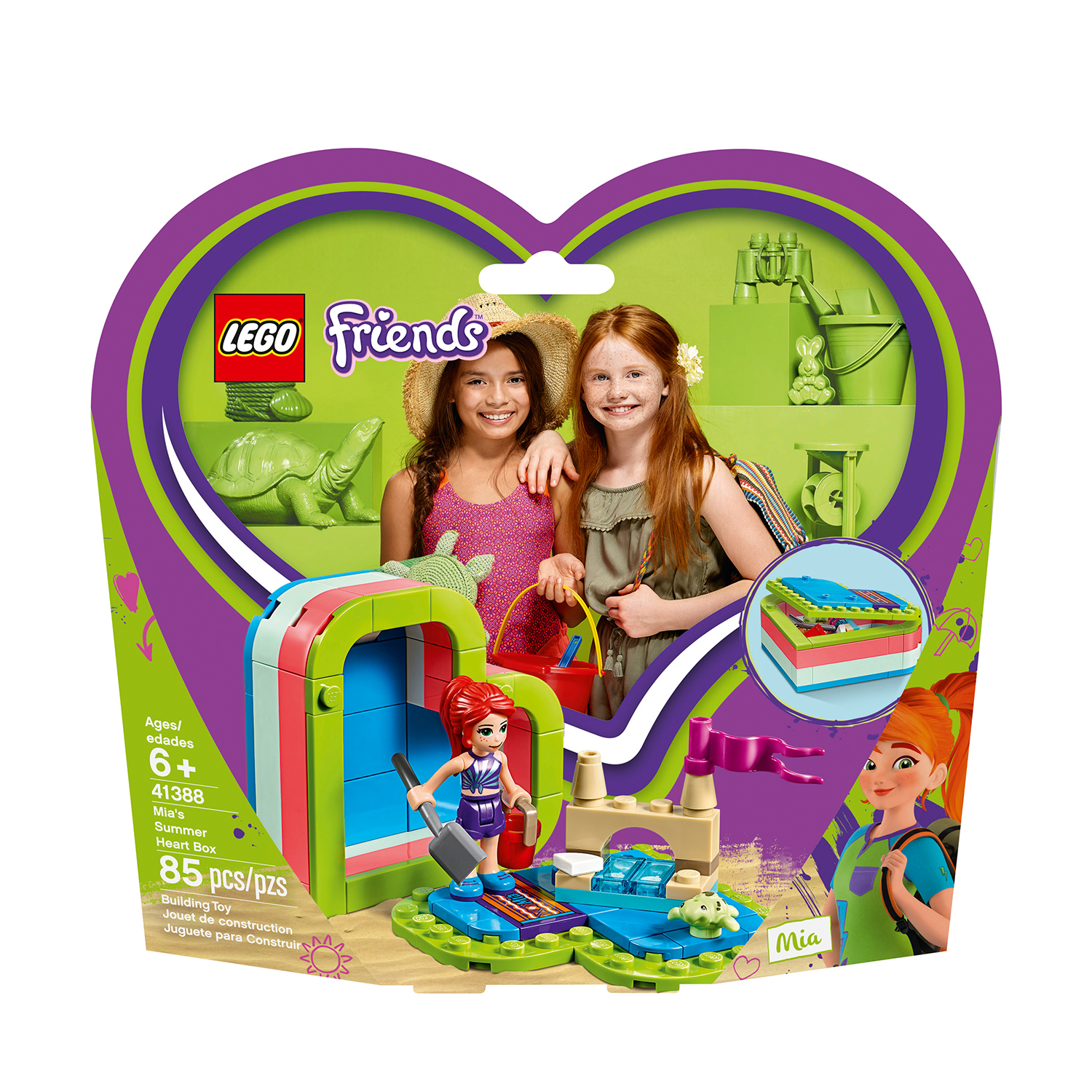 Zestaw Lego Friends: Pudełko w kształcie serca z figurkami i elementami.