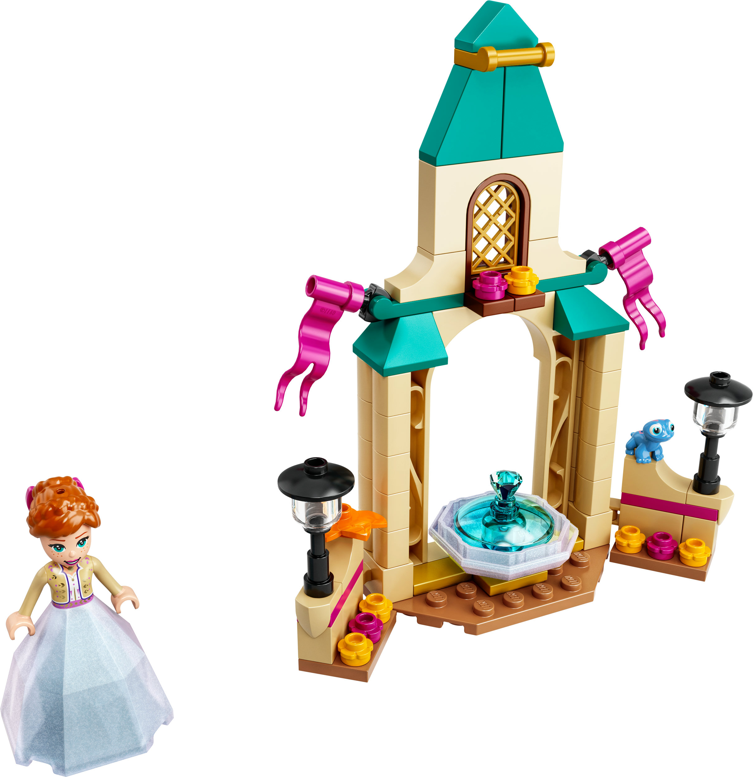 Set LEGO Friends con una fontana, un personaggio e elementi decorativi.