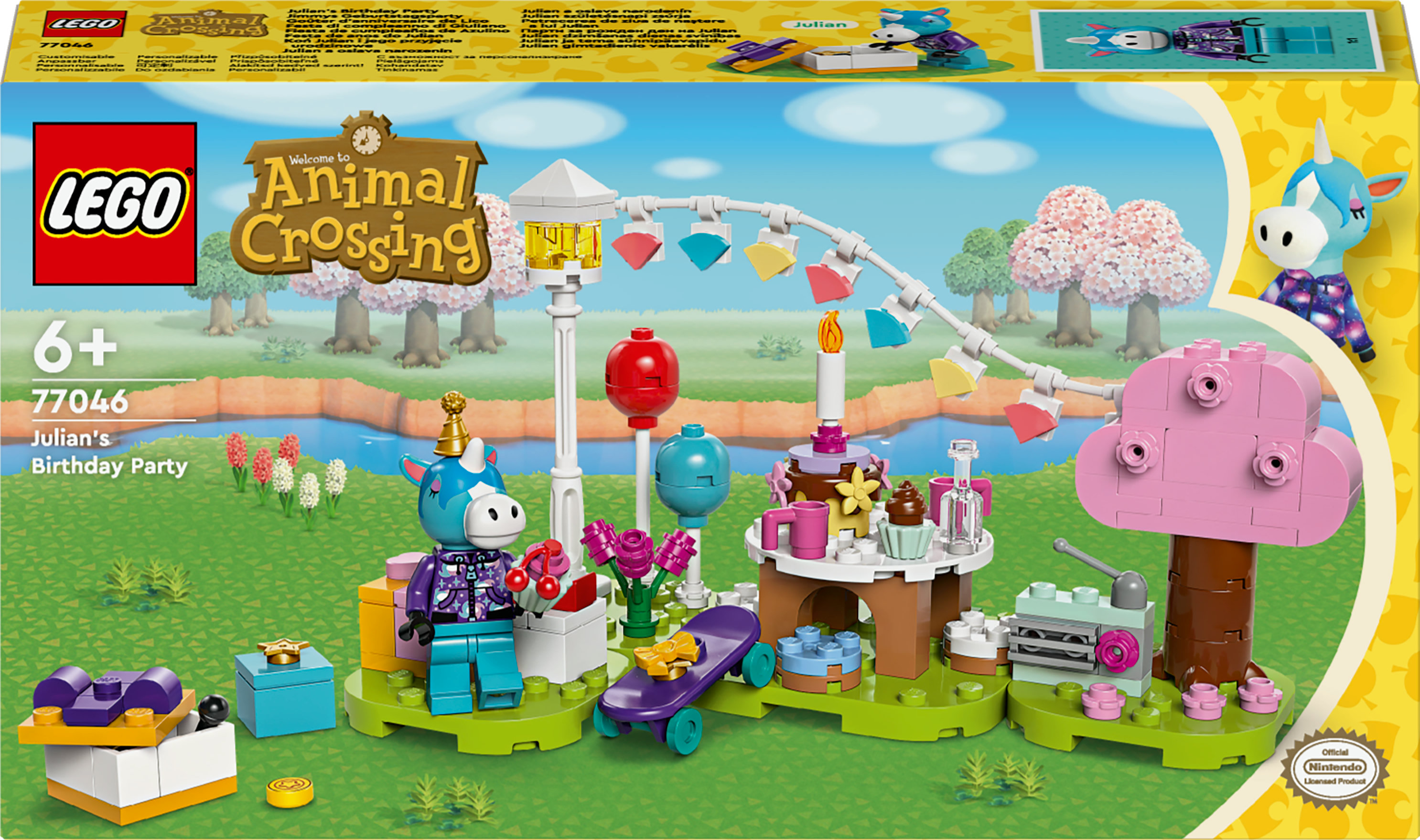 Lego Animal Crossing set kutusu. Julian'ın doğum günü partisi sahnesini karakterler ve dekorasyonlarla gösterir.