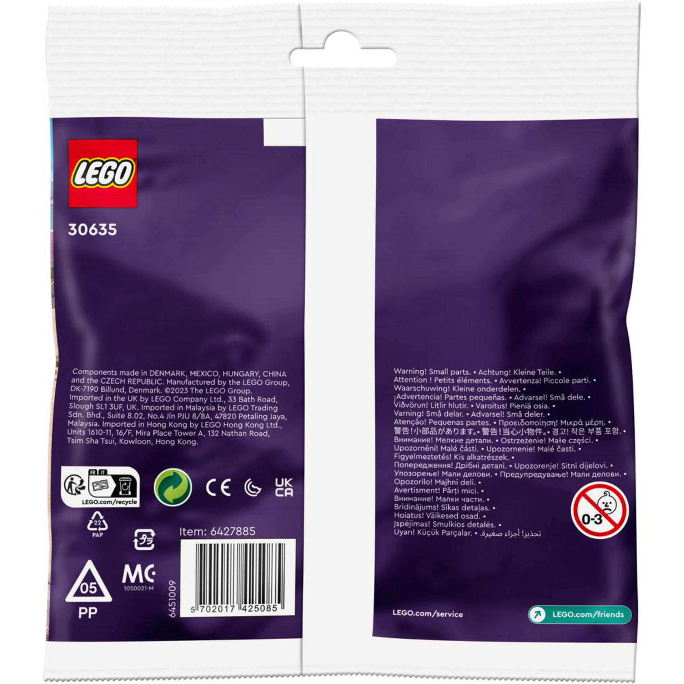 Lego-Beutel. Text in mehreren Sprachen. Warnung vor Kleinteilen mit Altersangabe 0-3.