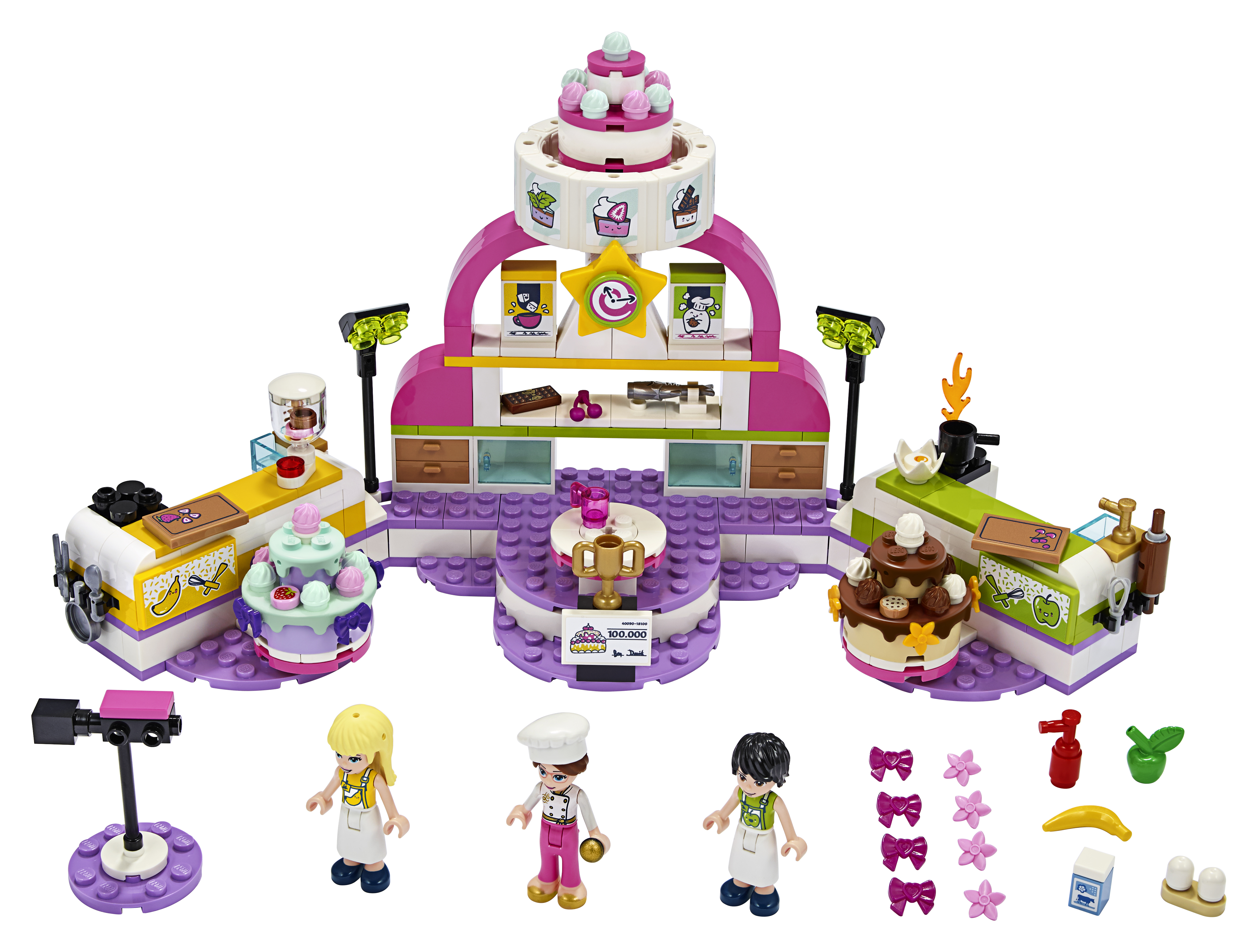 Lego Friends Backwettbewerb-Set mit Kuchenstrukturen, Figuren und Backzubehör.