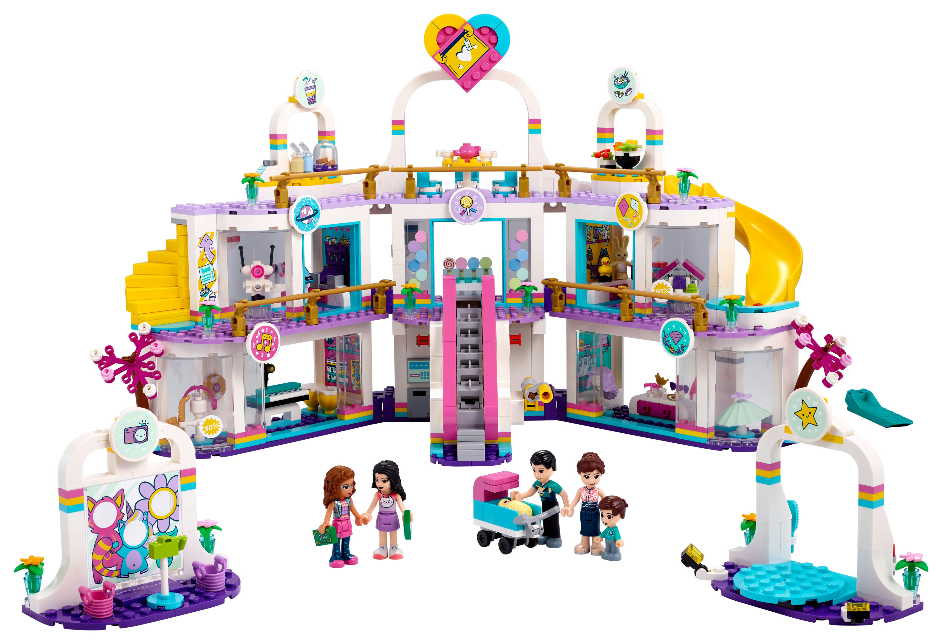 Ein LEGO Friends Einkaufszentrum in Heartlake City. Enthält mehrere Etagen, Figuren und Zubehör.