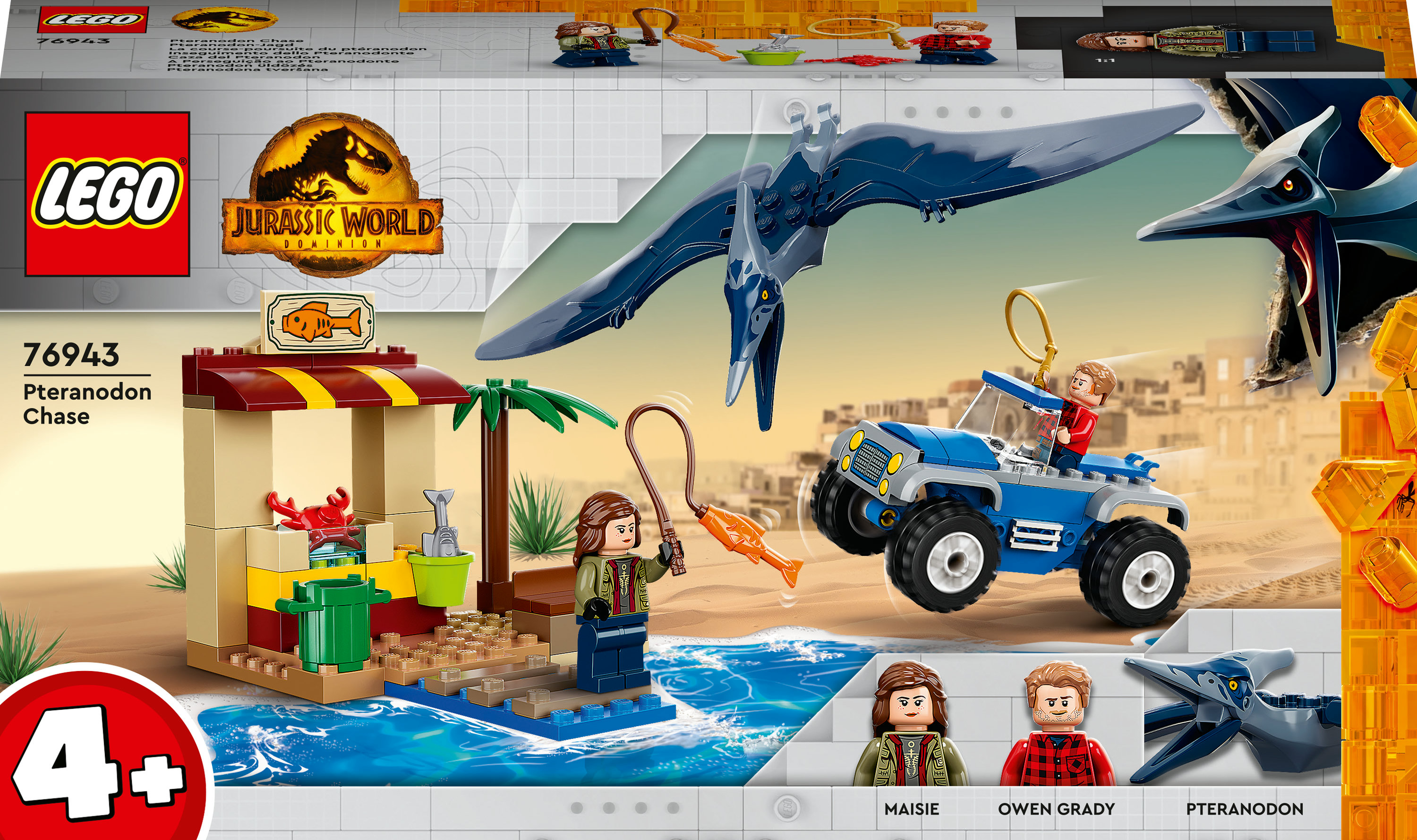 Lego Jurassic World seti, Pteranodon, figürler ve bir araç ile.