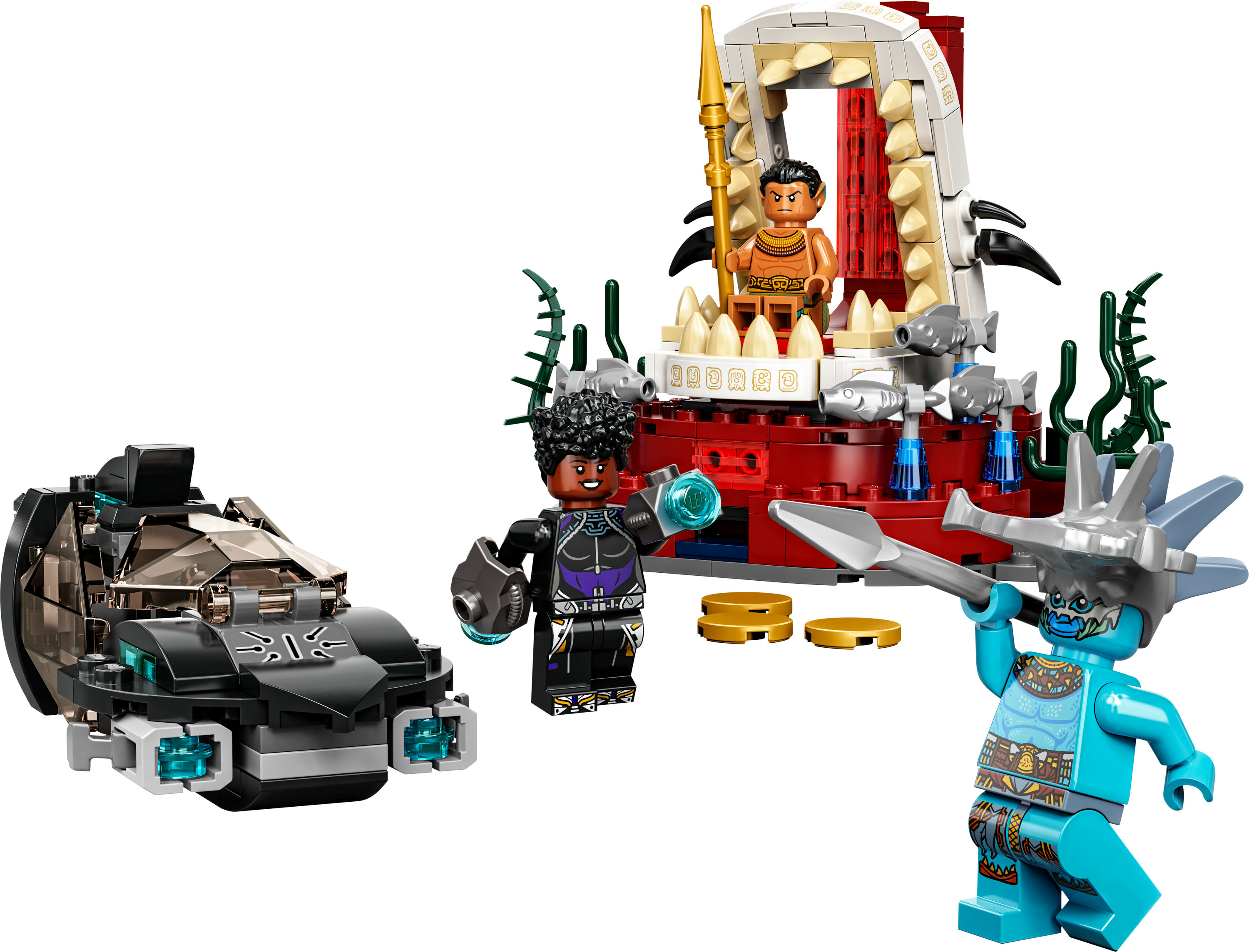 Set Lego Black Panther con personaggi in una scena con strutture e accessori.