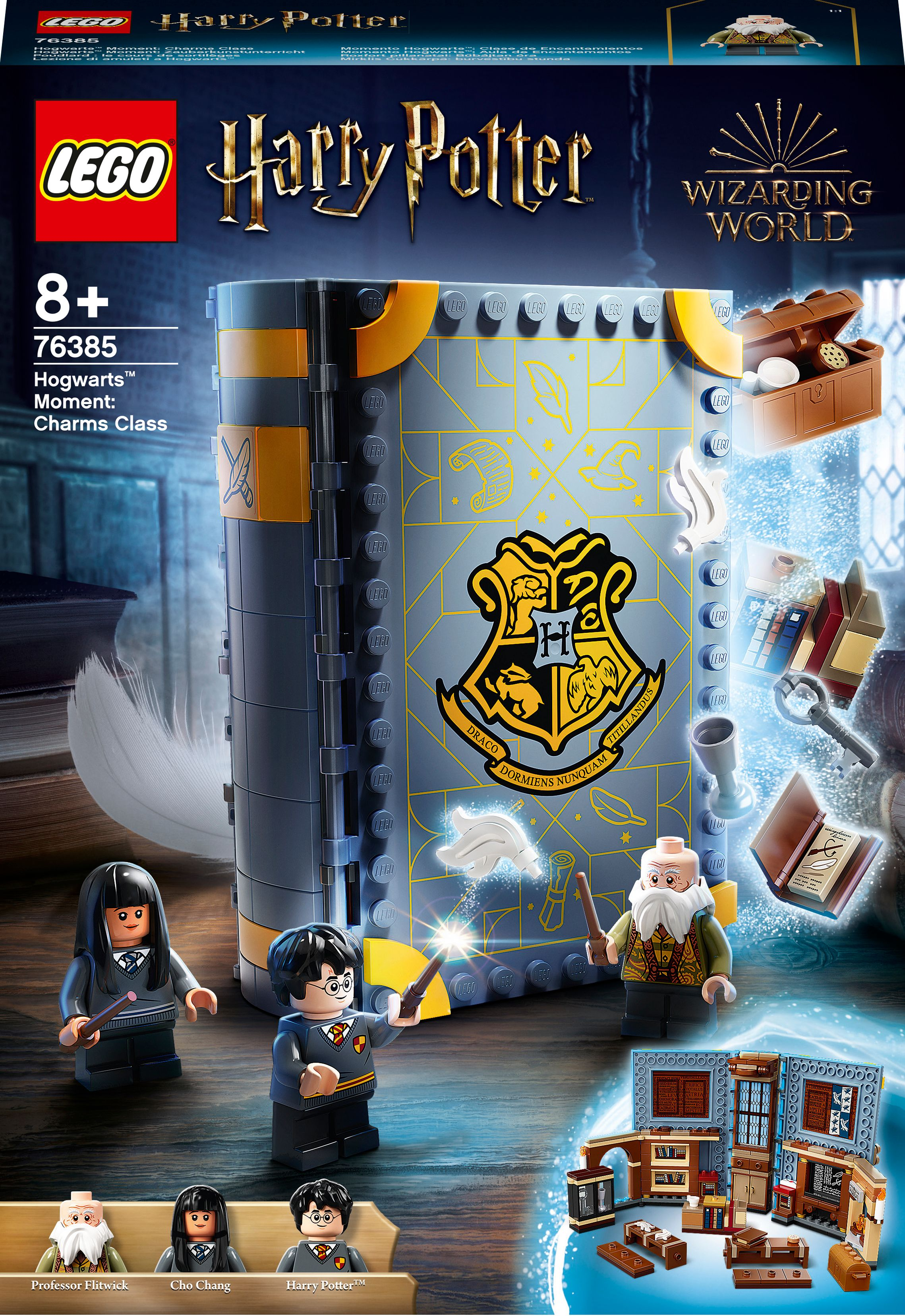 Lego Harry Potter-Set: Hogwarts-Buch, Minifiguren und verschiedene thematische Elemente.