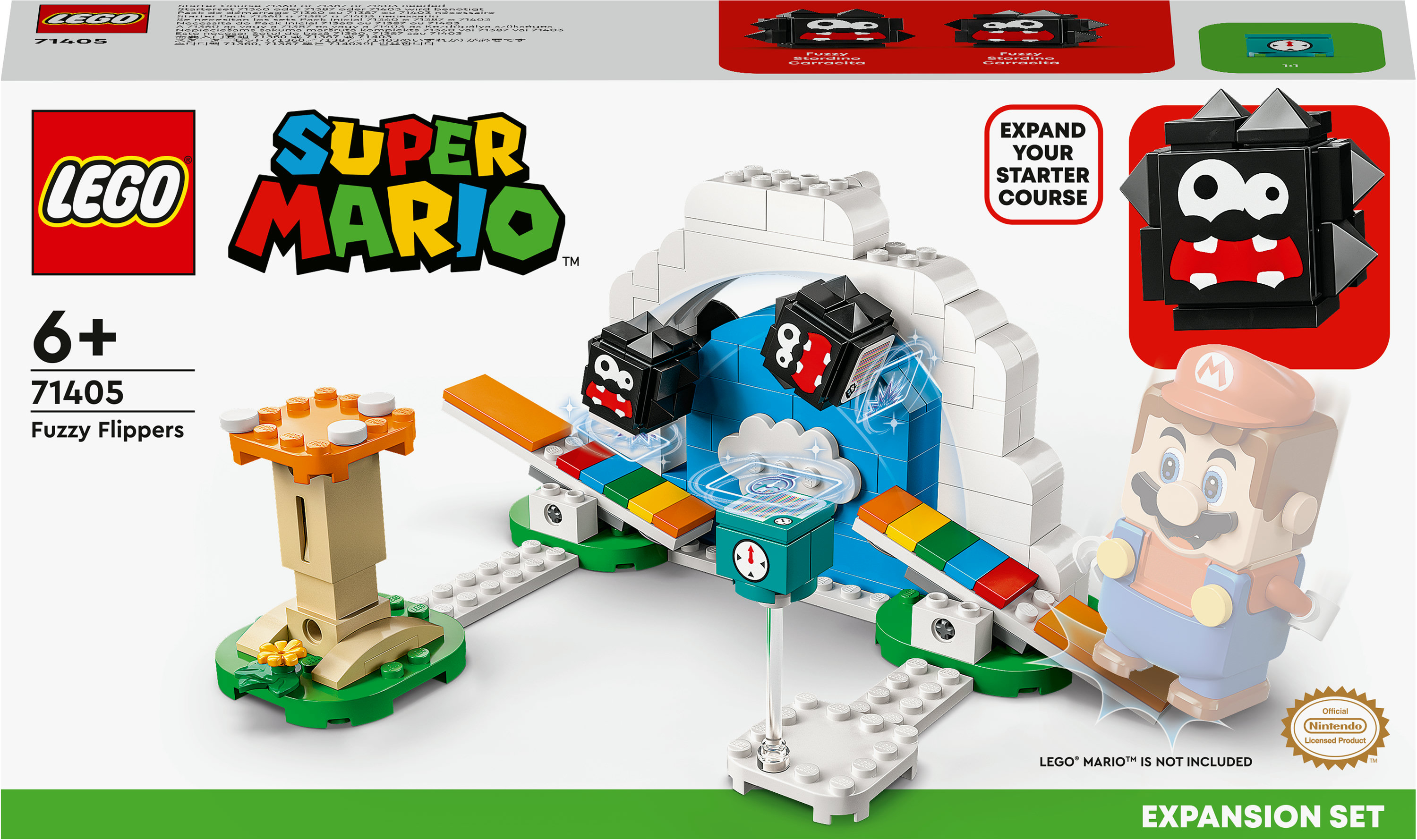 Lego Super Mario set with characters and a course, and a white background.