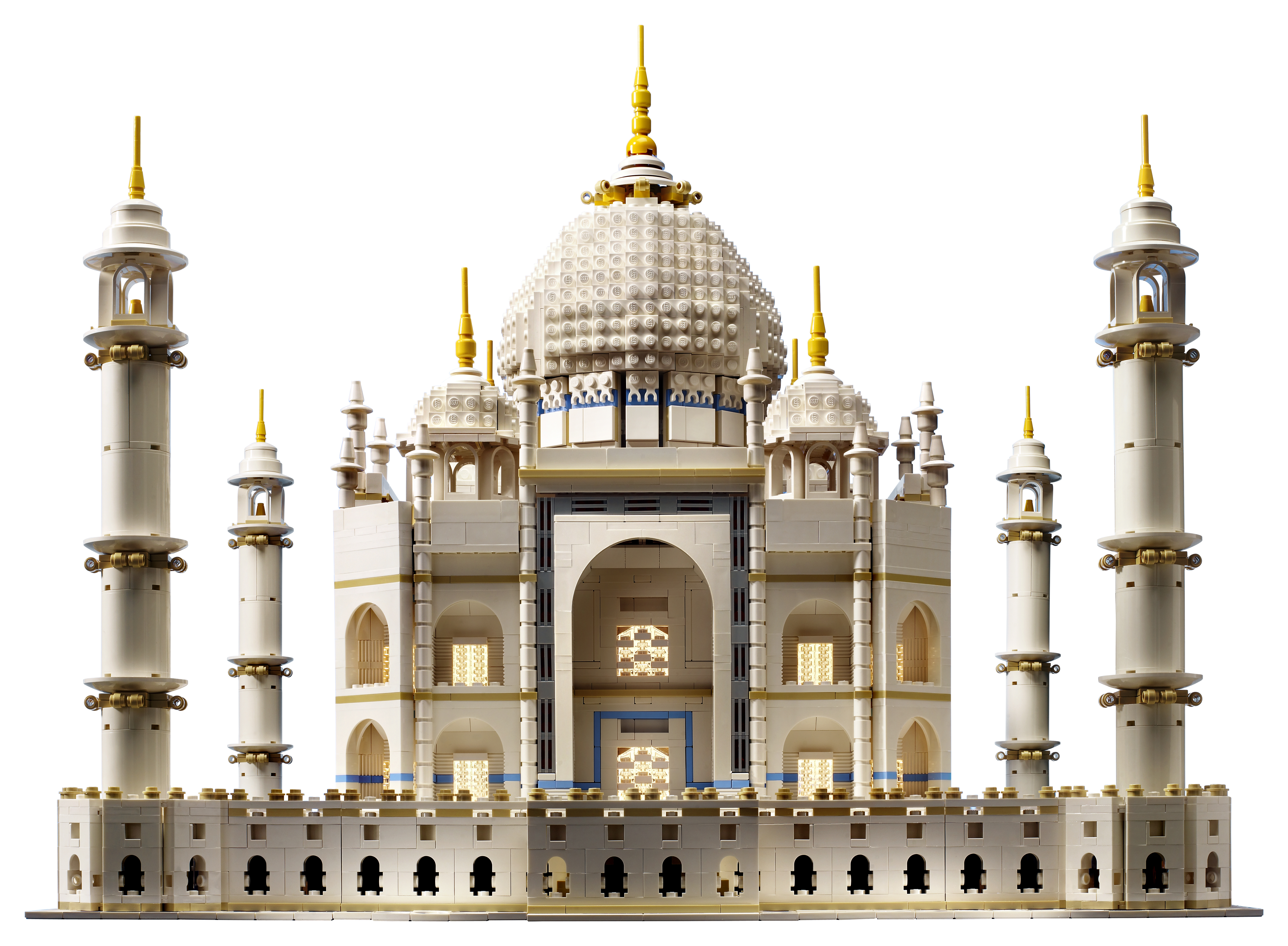 Model Lego Taj Mahal. Duży, biały, szczegółowy model Taj Mahal z minaretami.